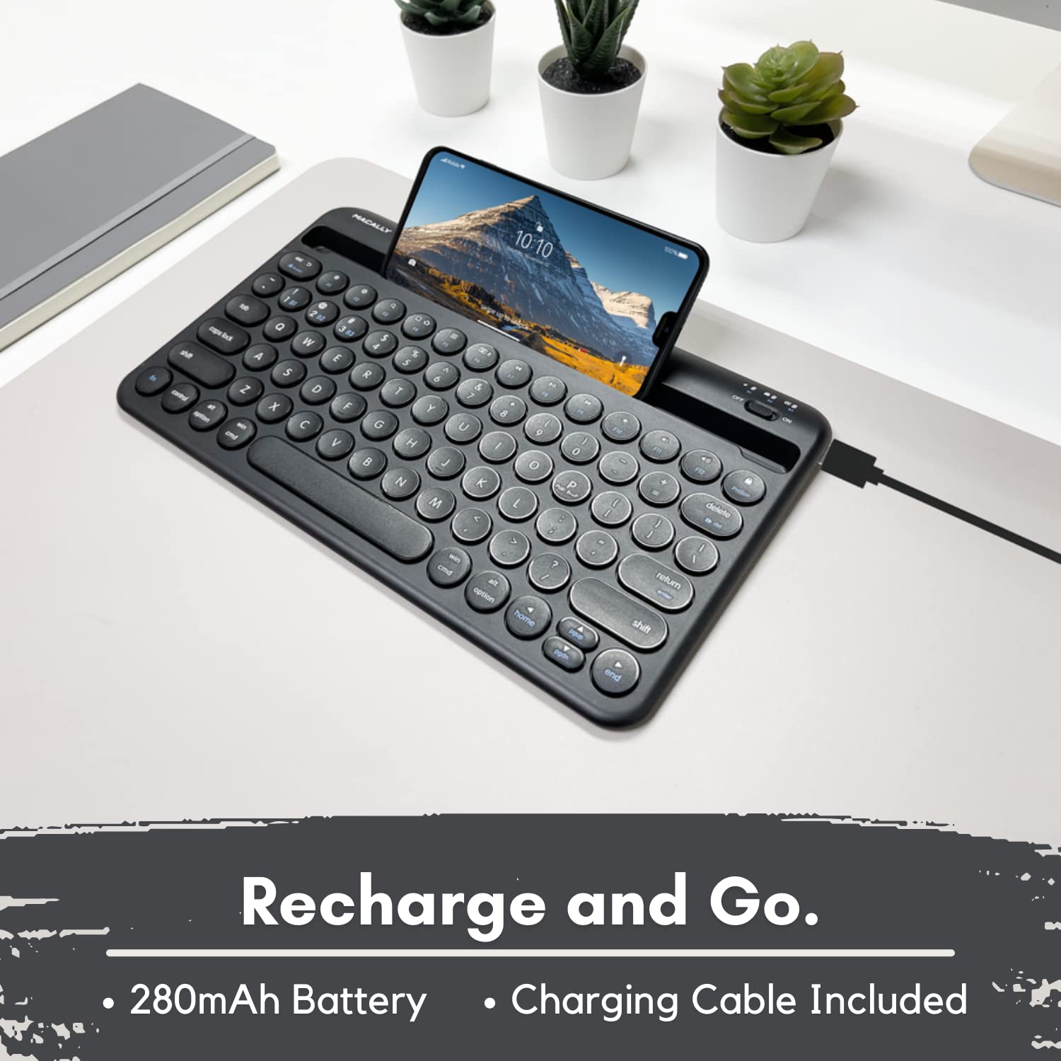 Macally Small Bluetooth Keyboard For Iphone Ipad And Tablet   Multi Device Compatibility   Bluetooth Tablet Keyboard (Built In S