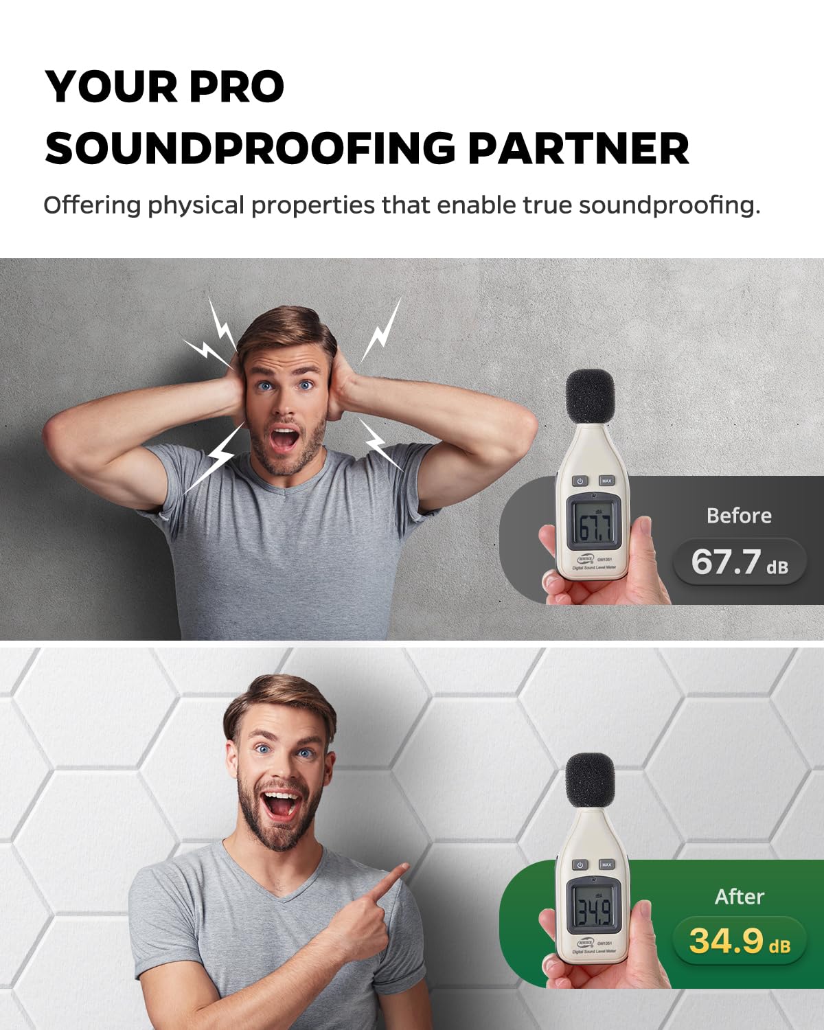 Topnaca 12-Pack Innovative Sound Proof Panels For Walls, Self-Adhesive Hexagon Acoustic Panels With Mass Loaded Vinyl, Noise Abs