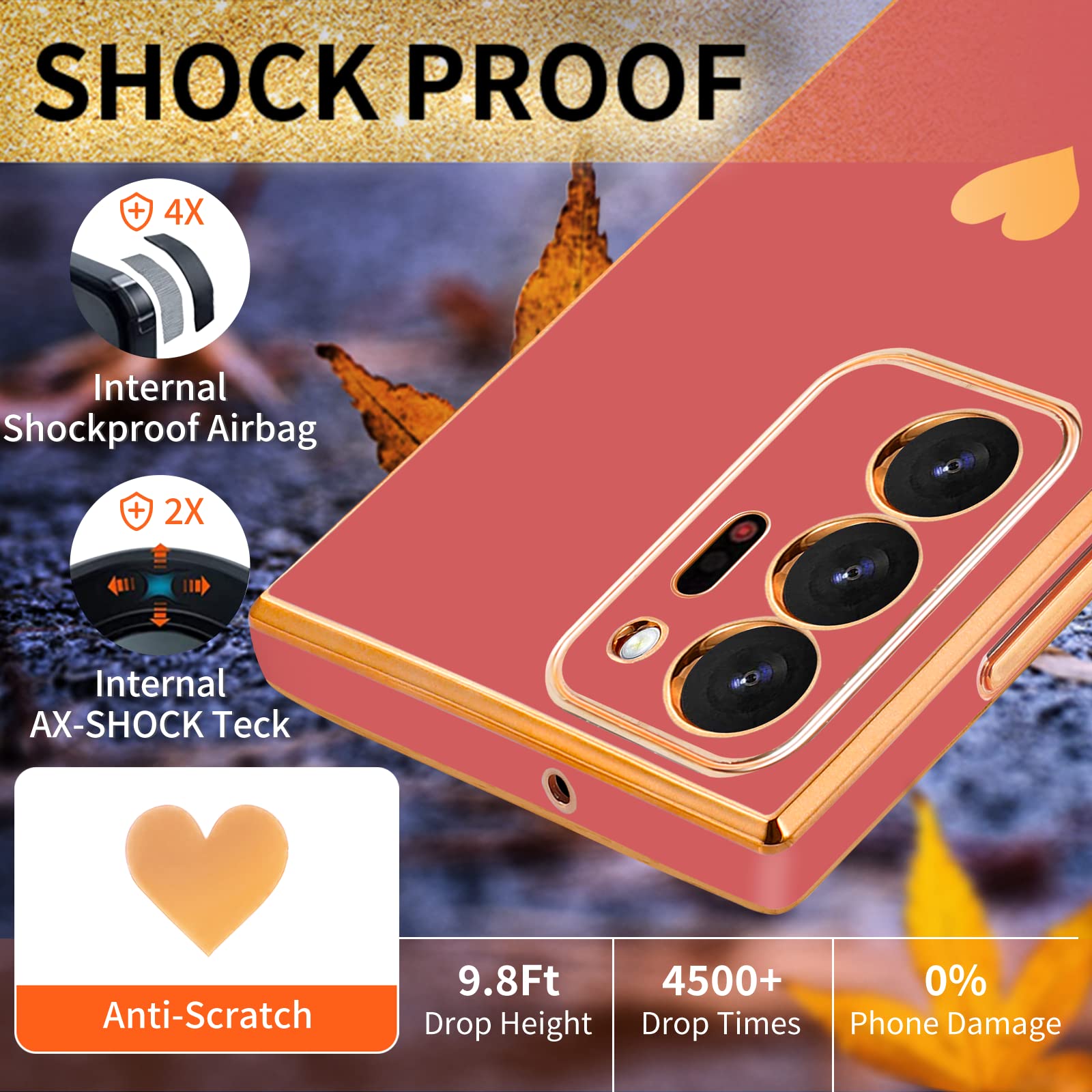 Shorogyt (3In1 Heart Case For Samsung Galaxy Note 20 Ultra 5G/4G 6.9 Inch Women Cute Aesthetic Love Hearts Pattern Girls Red Gol