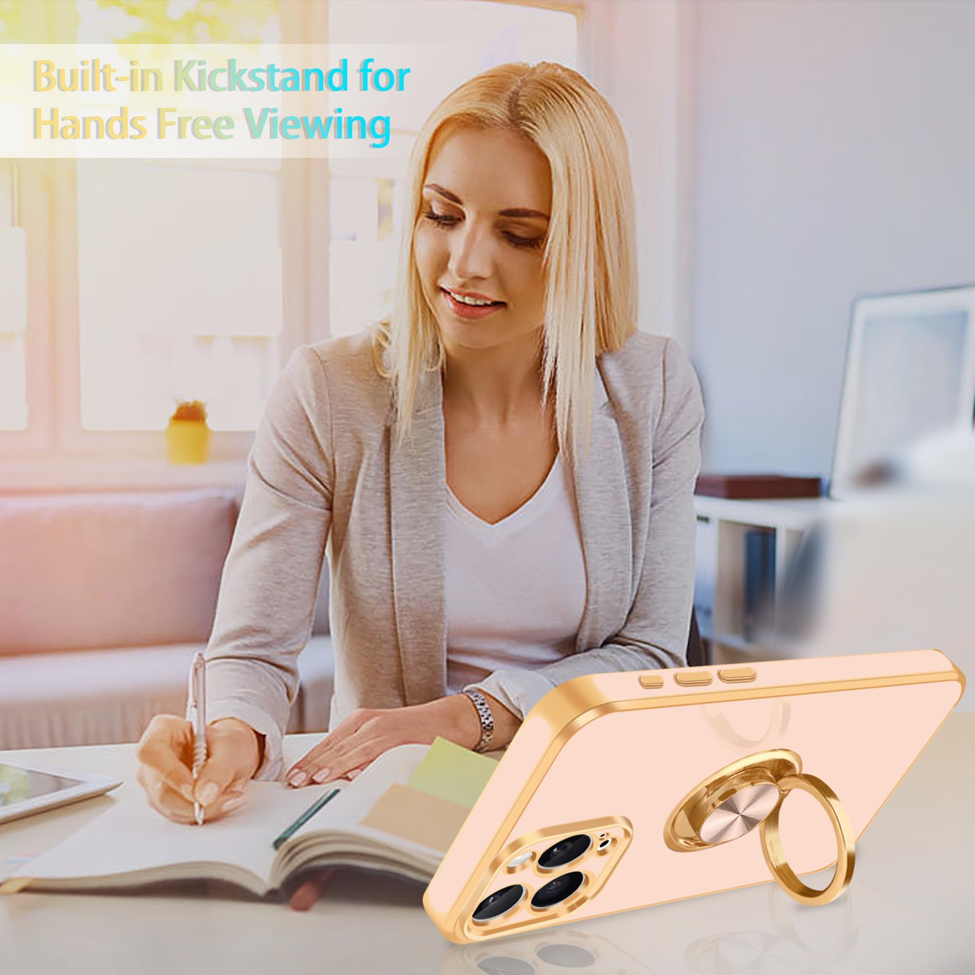 Fingic For Iphone 15 Pro Max Phone Case[With 360 Ring Holder][Support Magnetic Car Mount] Cute Kickstand Slim Women Girl Nonslip