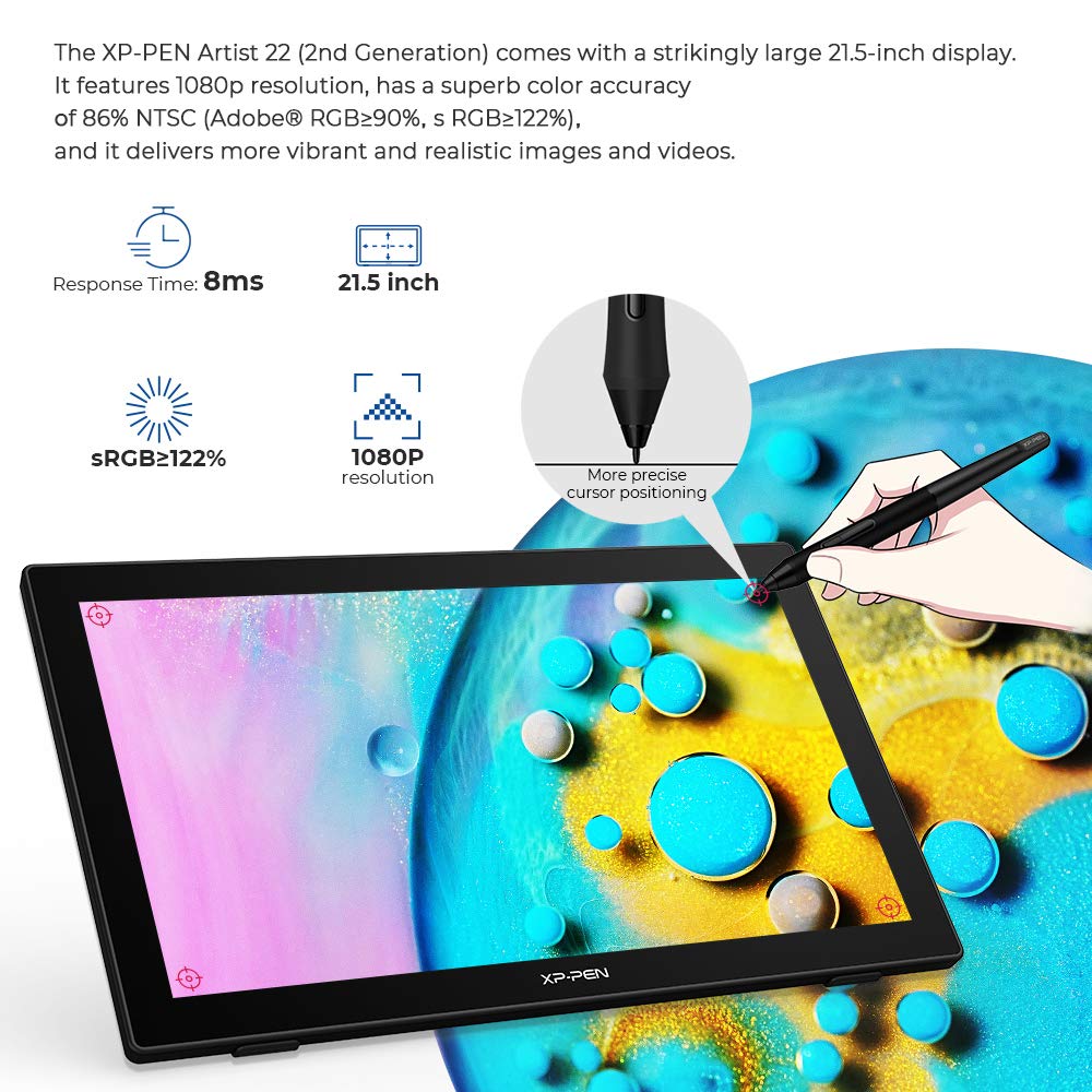 Drawing Tablet With Screen Xppen Artist 22 2Nd Computer Graphics Tablet 122% Srgb With Tilt Function Battery-Free Stylus Adjusta