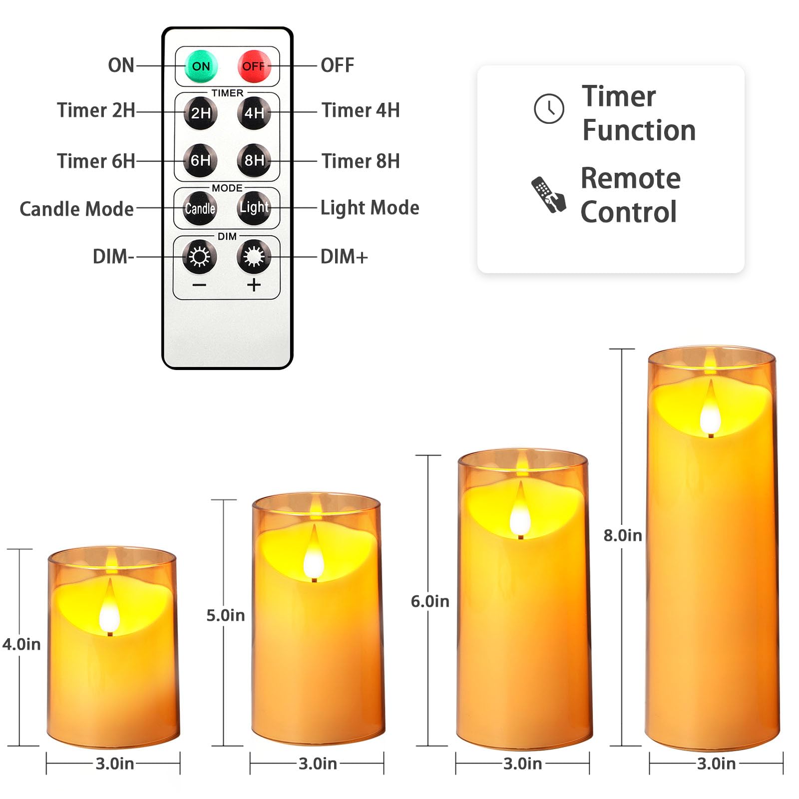Nurada Flickering Flameless Candles: Acrylic Led Pillar Candles Battery Operated With Remote And Timer For Romantic Ambiance And