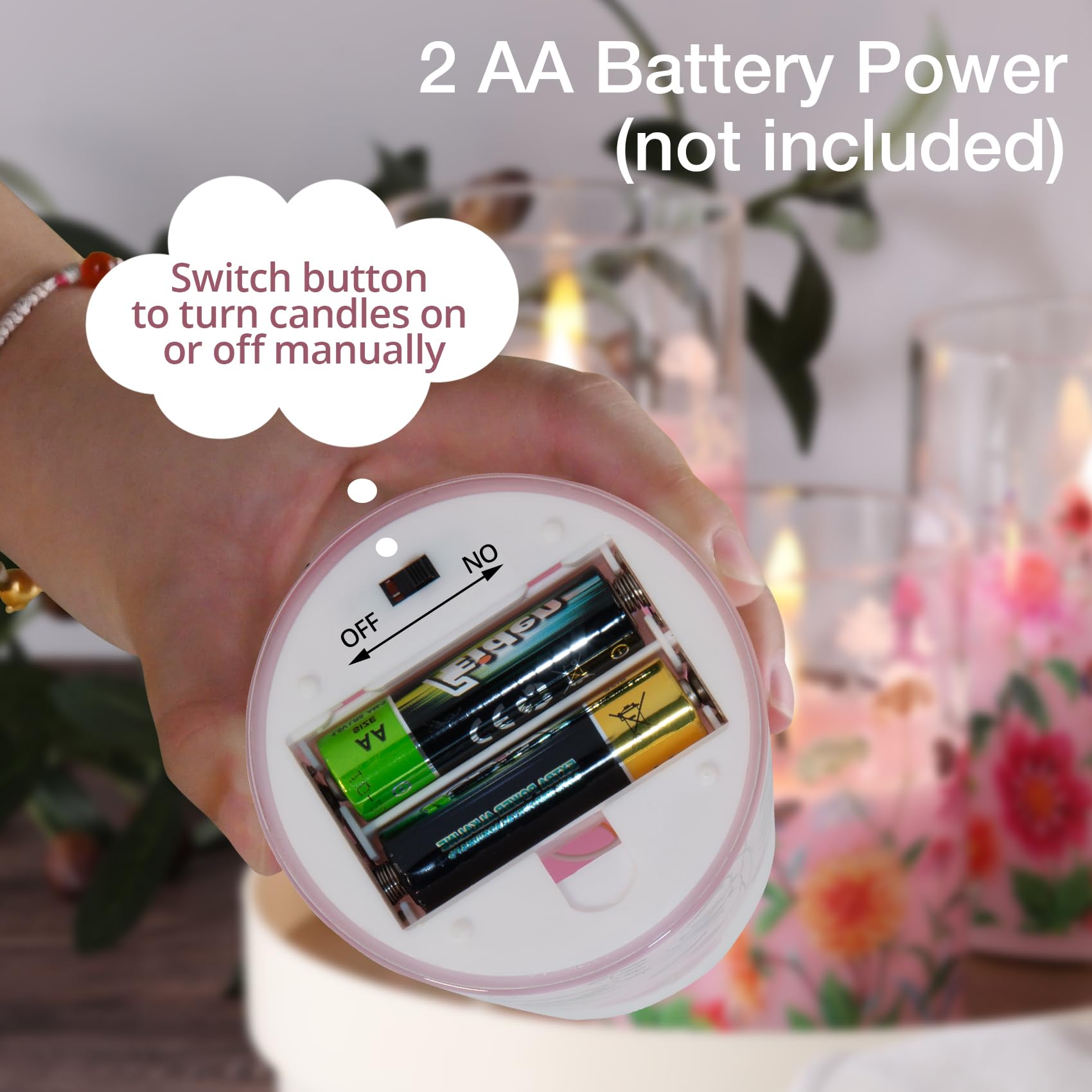 Eywamage Pink Floral Flameless Candles In Glass Jars, Flickering Battery Led Pillar Candles With Remote Set Of 3