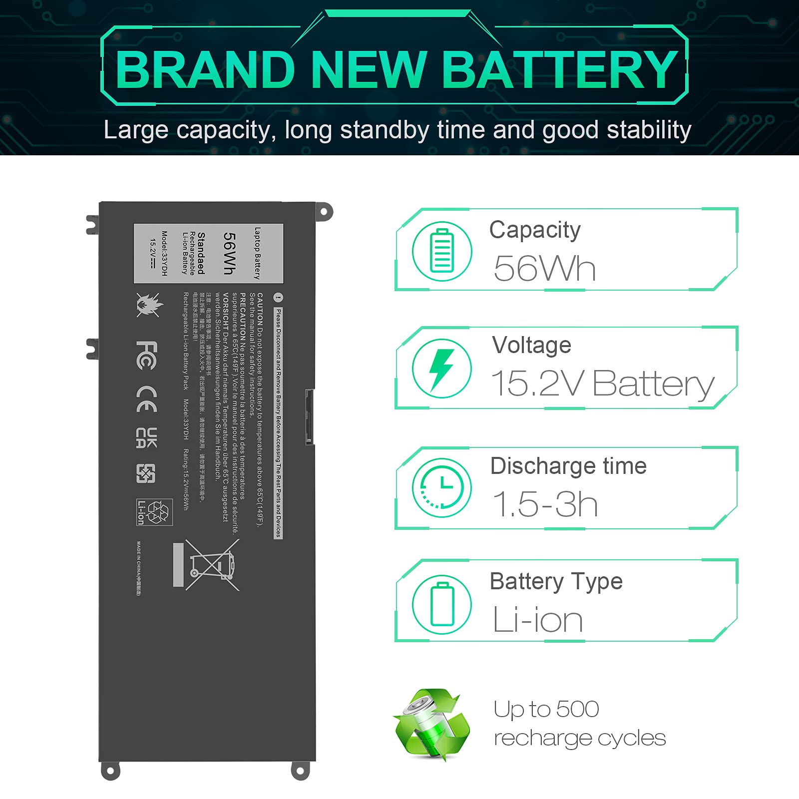 Asuncell 33Ydh 56Wh Laptop Battery For Dell Inspiron 17 7000 7773 7778 7786 7779 2In1 15 7577 G3 15 3579 17 3779 G5 15 5587 G7 1