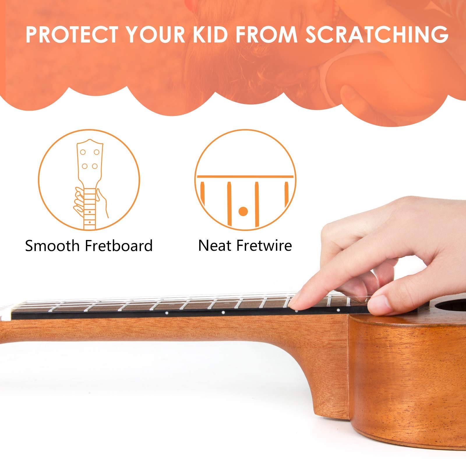 Kmise Concert Ukulele Kit - 23 Inch Mahogany Wood, Natural Color, Includes Gig Bag, Tuner, Strap, and Instruction Booklet (Model: MI2176)
