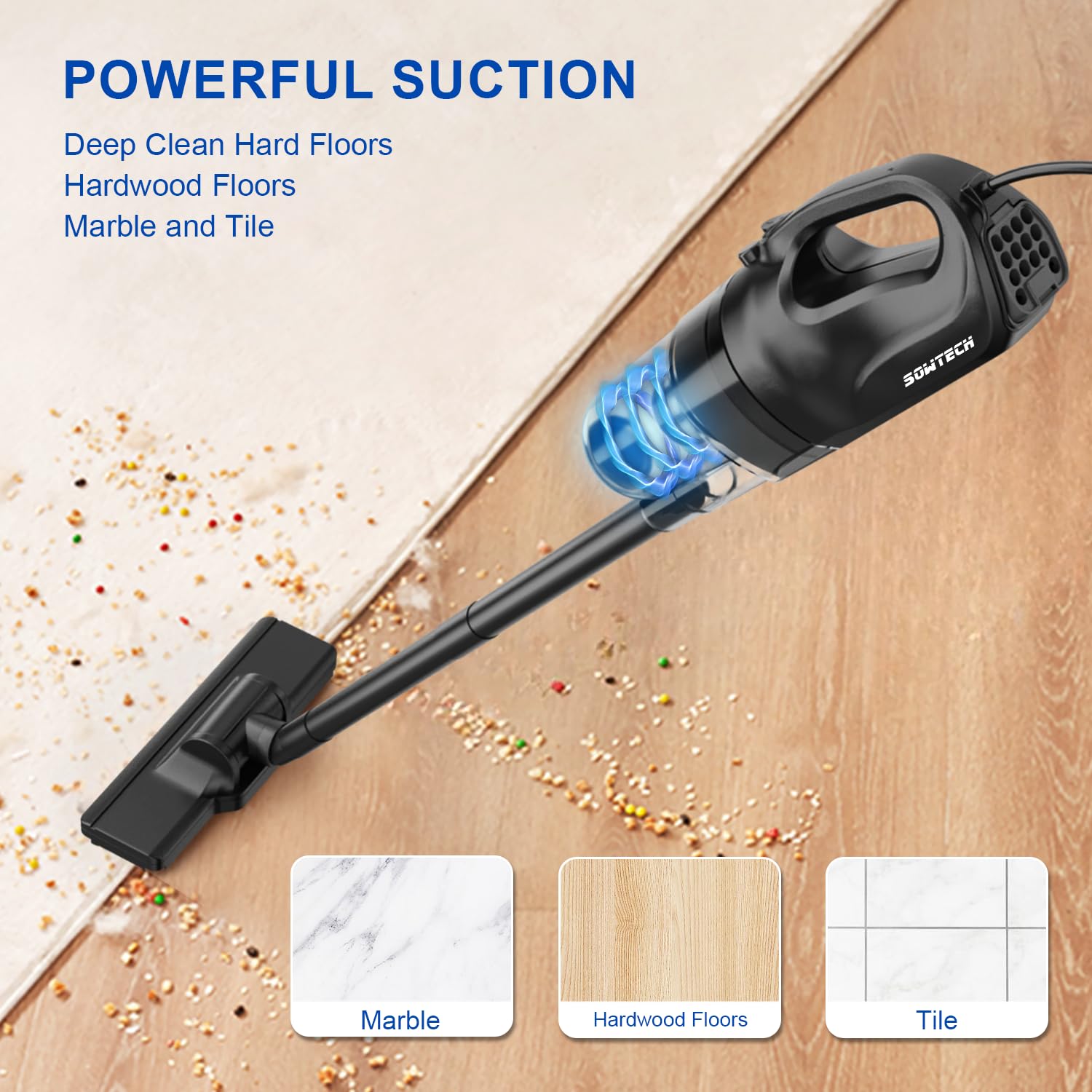 Sowtech Croded Vacuum Cleaners 20Kpa Powerful Suction Ultra Light Stick Vacuum For Hard Floor Pet Hair Vacuum