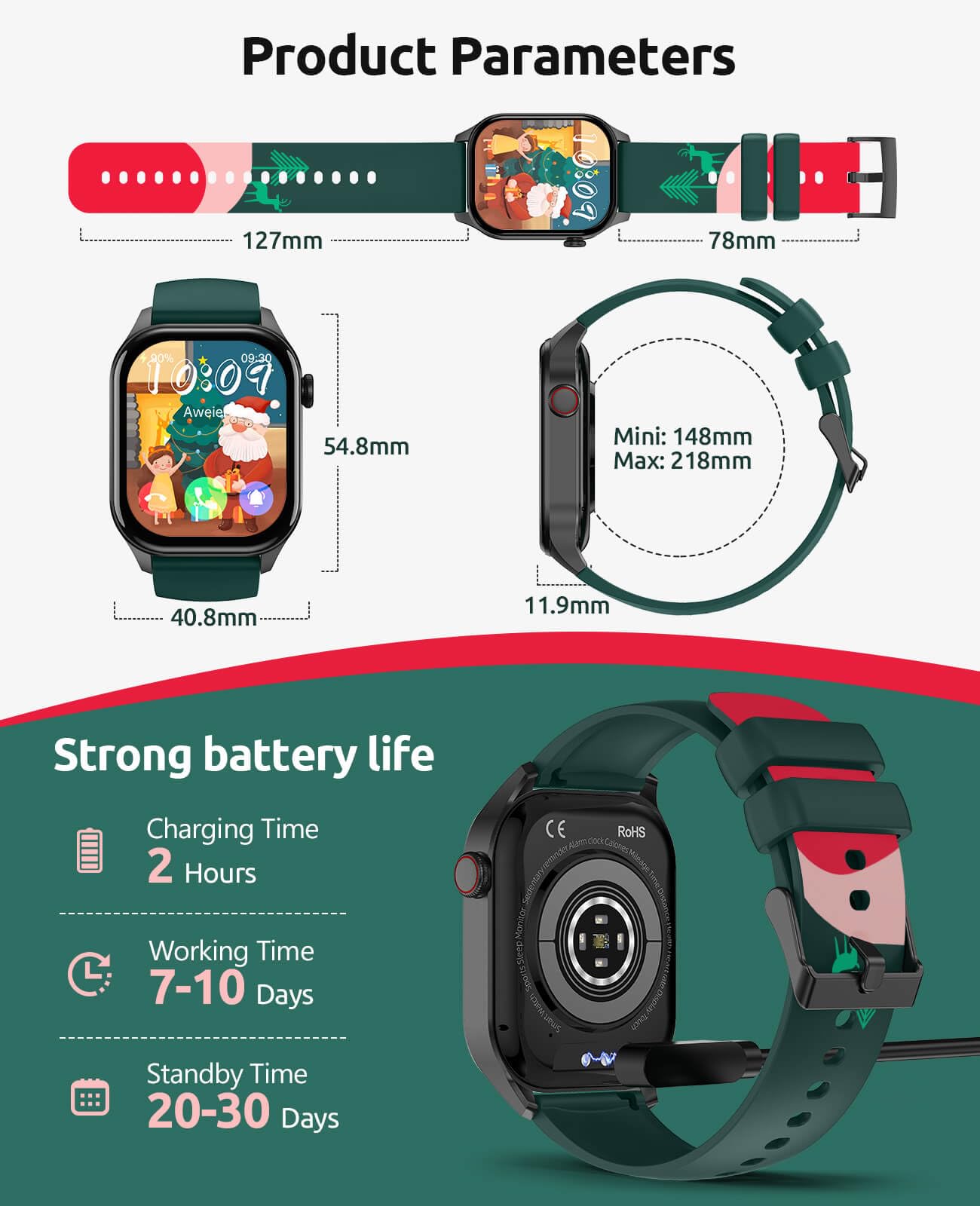 Smart Watches Christmas For Men Women 2.04 Hd Screen Fitness Tracker Watches, Heart Rate Sleep Blood Oxygen Monitor, Ip68 Waterp