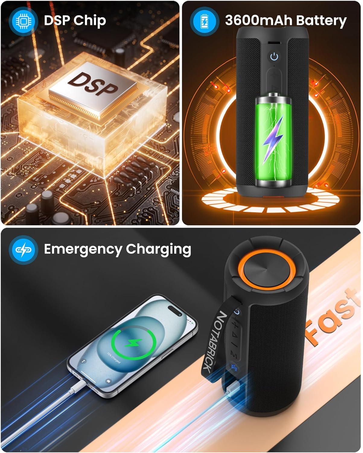 Notabrick Bluetooth Speakers, 40W Dsp Speaker Bluetooth Wireless With Light, Ipx7 Waterproof Speaker, Deep Bass, Power Bank, Tf/Aux/Usb, For Outdoor Home Show