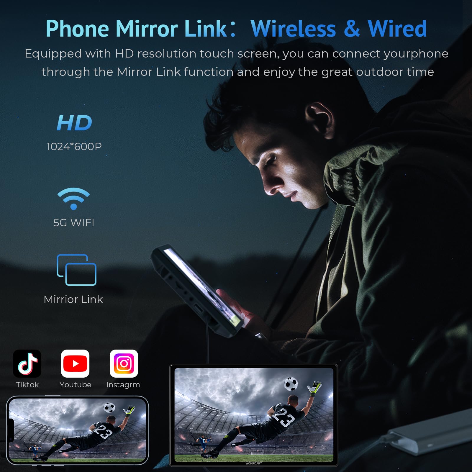 9'' Portable Wireless Carplay Screen For Car,Carplay Compatible With Apple Carplay & Android Auto With Phone Mirroring,Auto Brig