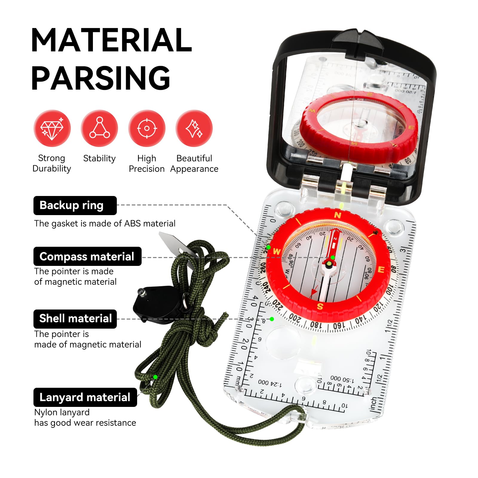 Compass Hiking Survival With Sighting Mirror, Declination Adjustment, Clinometer, And Led Light-Built For Hiking, Camping, Hunti