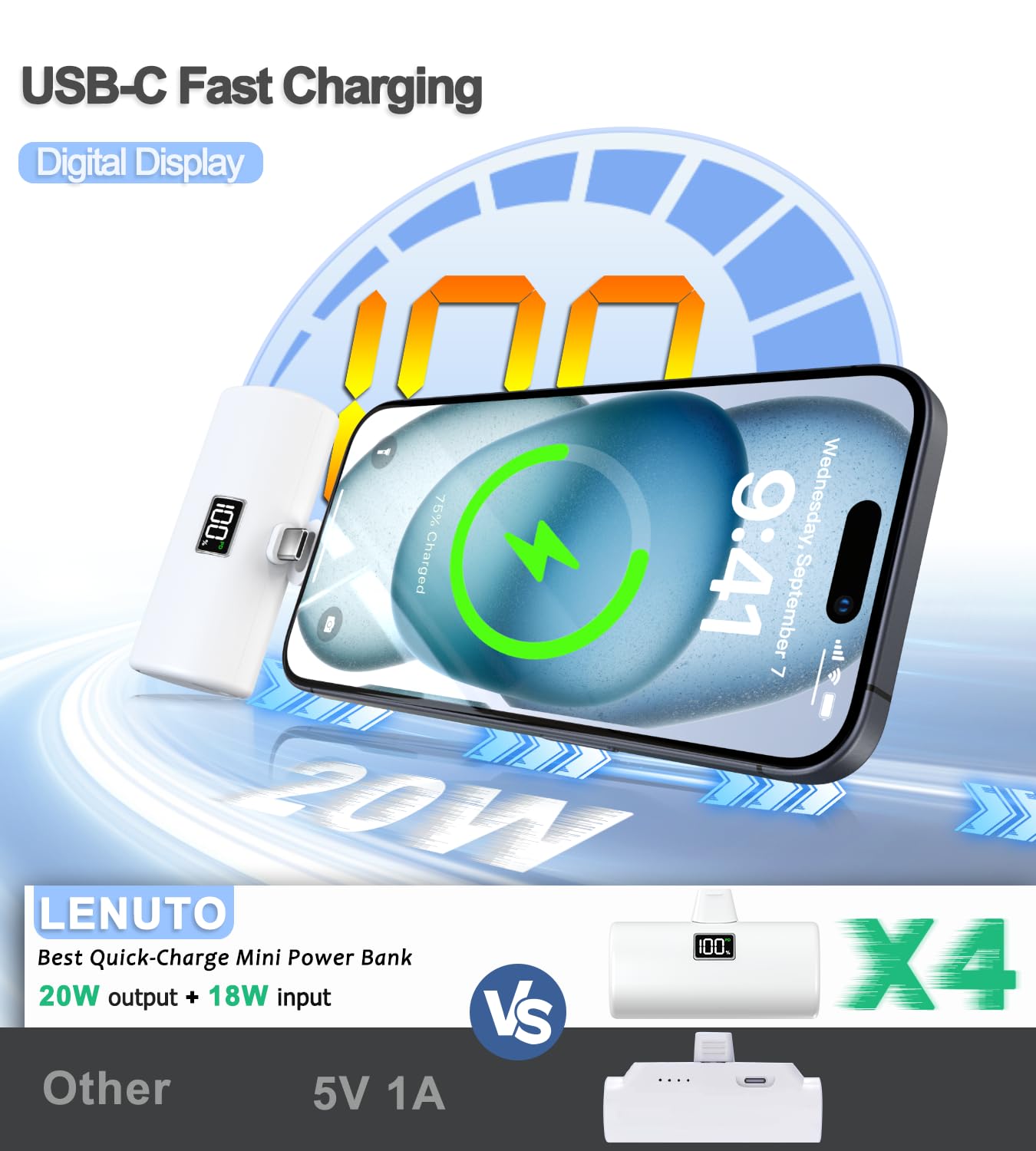 Lenuto Portable Charger For Iphone 15 16 Power Bank, 6000Mah Usb C Portable Phone Charger With Fast Charging (20W), Mini Battery