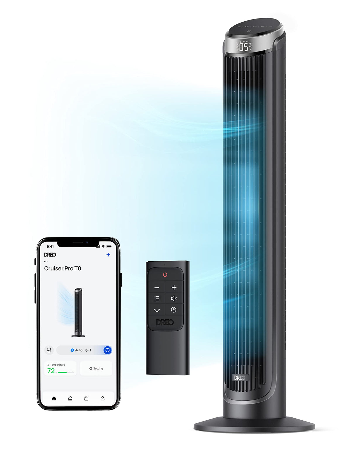 Dreo Smart Tower Fan For Bedroom, 26Ft/S High Speed 40' Standing Fan, 5 Speeds 4 Modes, Quiet 90� Bladeless Oscillating Fan With Remote, 12H Timer, Touch Control, Work With Alexa, Silver