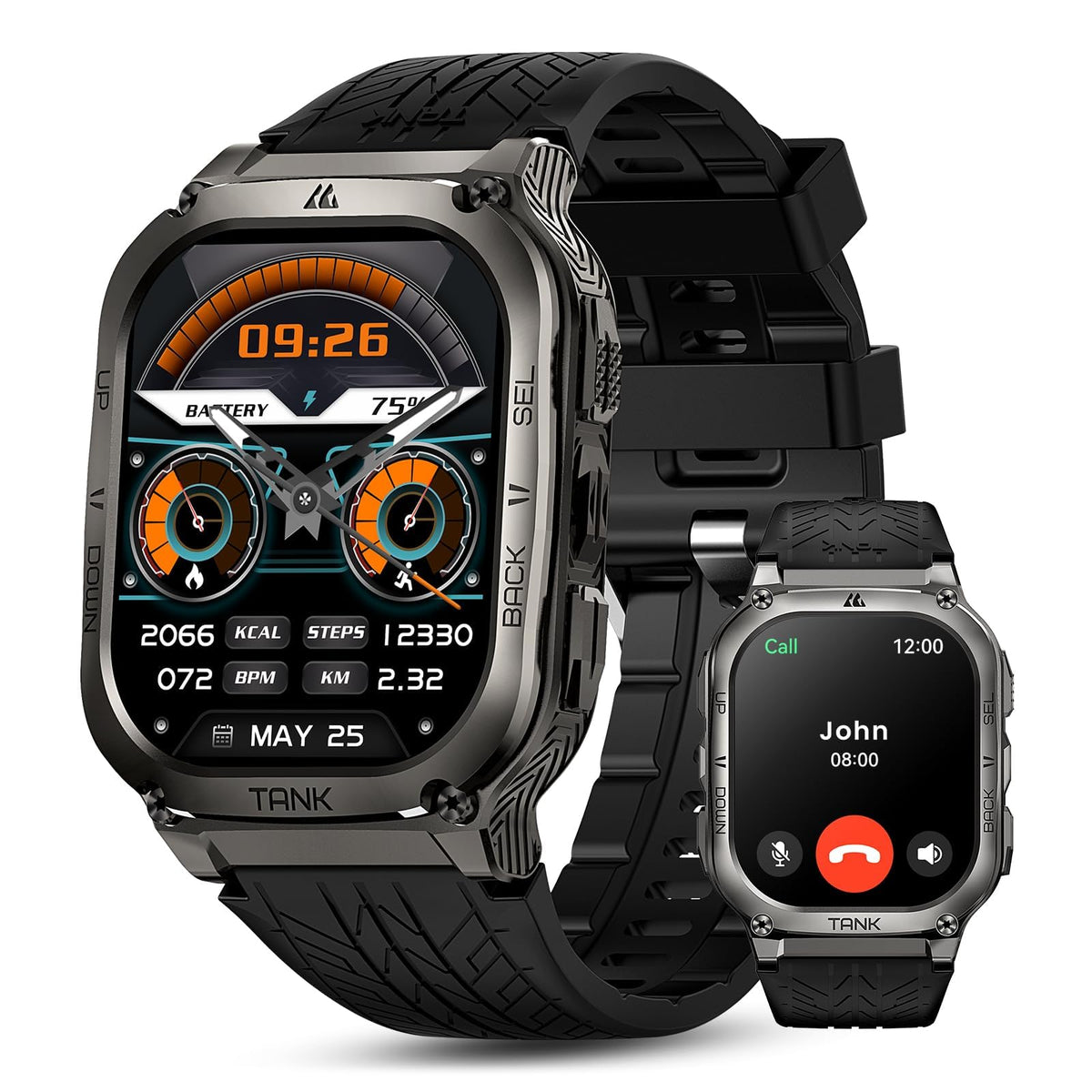 Amaztim Smart Watch, 60 Days Extra Long Battery, 5Atm Waterproof Swimming Diving, Full Metal Military Grade, Answer/Make Call, 2' Amoled Display, Health Monitor Compatible For Iphone And Android