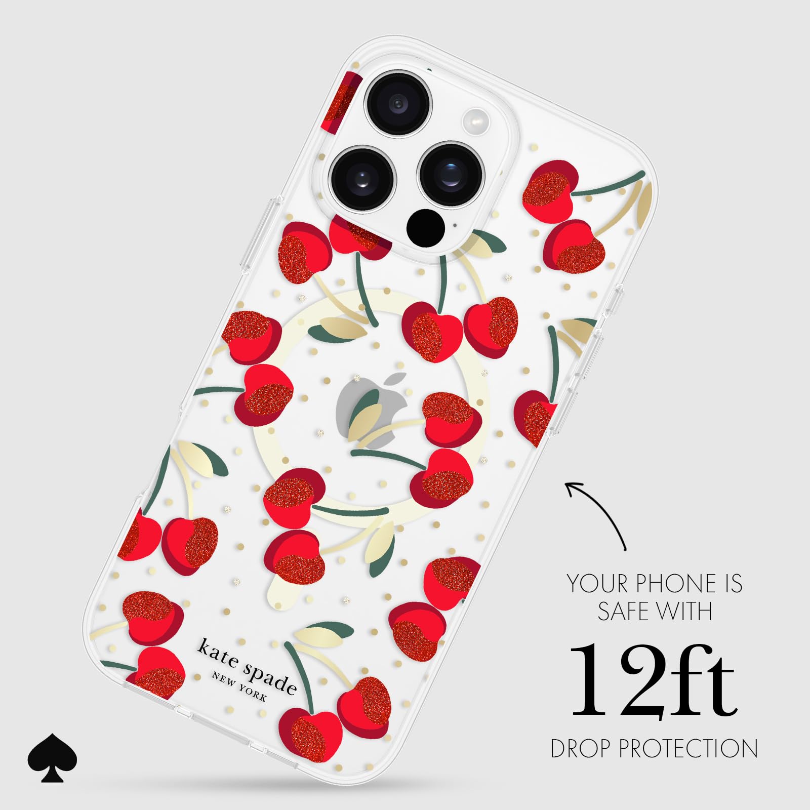 Kate Spade New York Iphone 16 Pro Max Case   Compatible With Magsafe   Designer Phone Case   Cherry Dot Gems