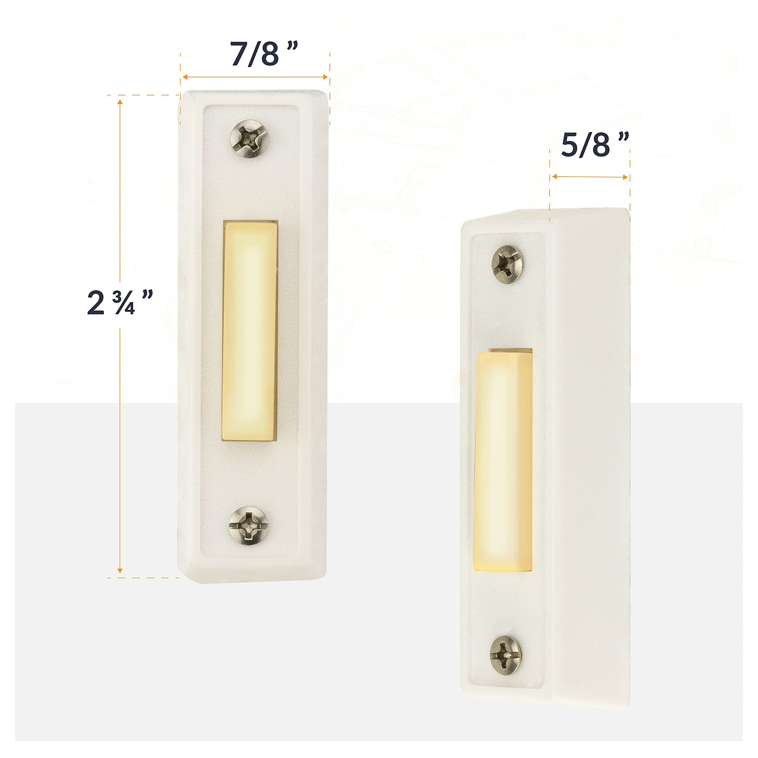 Newhouse Hardware Led Lighted Sturdy Plastic Door Chime Push Button Bt3Wl White | Classic Rectangular Lighted Door Bell Button |