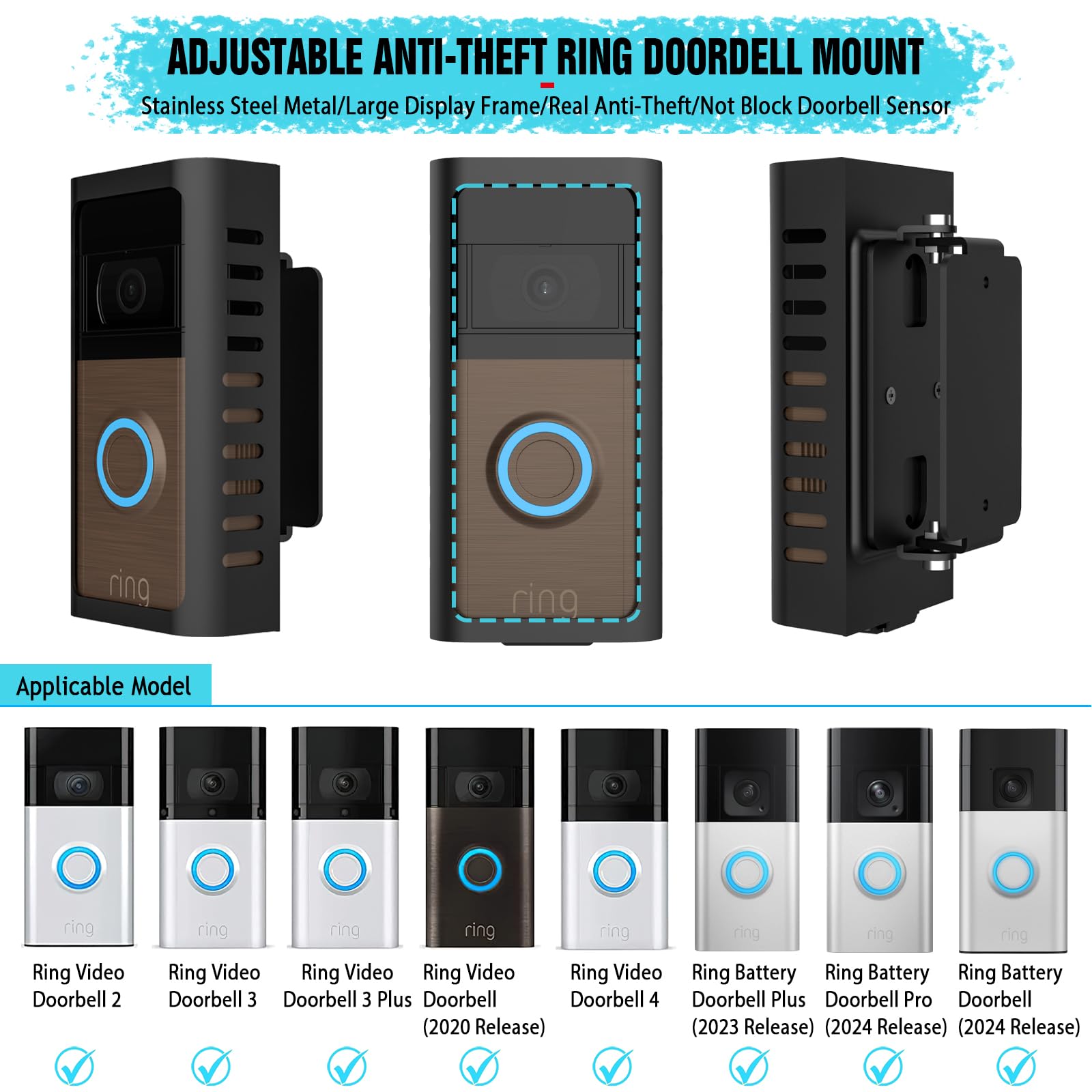 Anti Theft Doorbell Mount With Adjustable Angle(45 135 Degrees),Upgraded Steel Metal Bracket For Ring Battery Video Doorbell 2/3