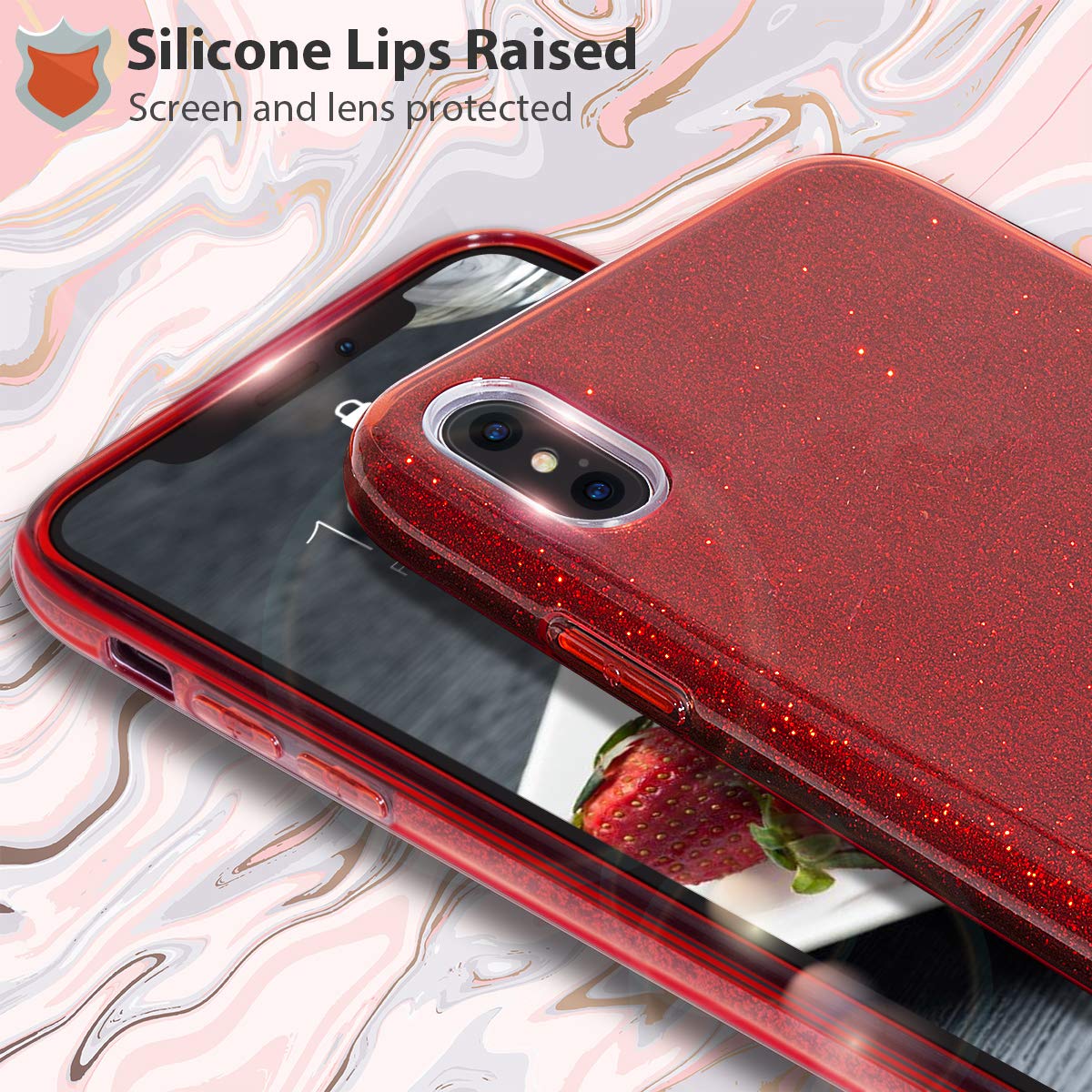 Mateprox Compatible With Iphone Xs Max Case,Bling Sparkle Cute Girls Women Protective Christmas Case (Red)