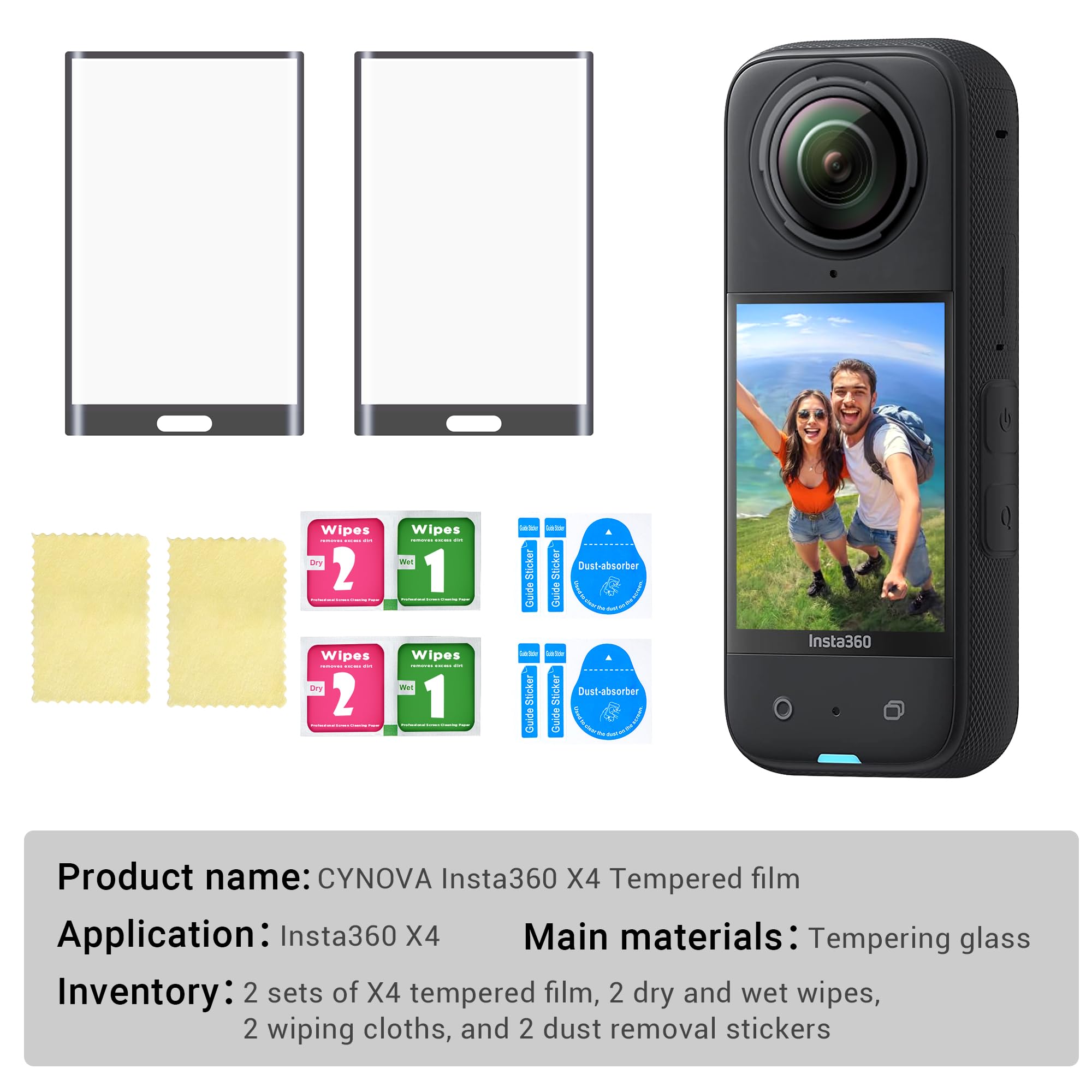 Cynova Insta 360 X4 Screen Protector For Insta360 X4 Accessories, Ultra Hd Tempered Film Glass Screen Protector For Insta360 X4 Camera, 9H Hardness, Scratch Resistant 2 Pack