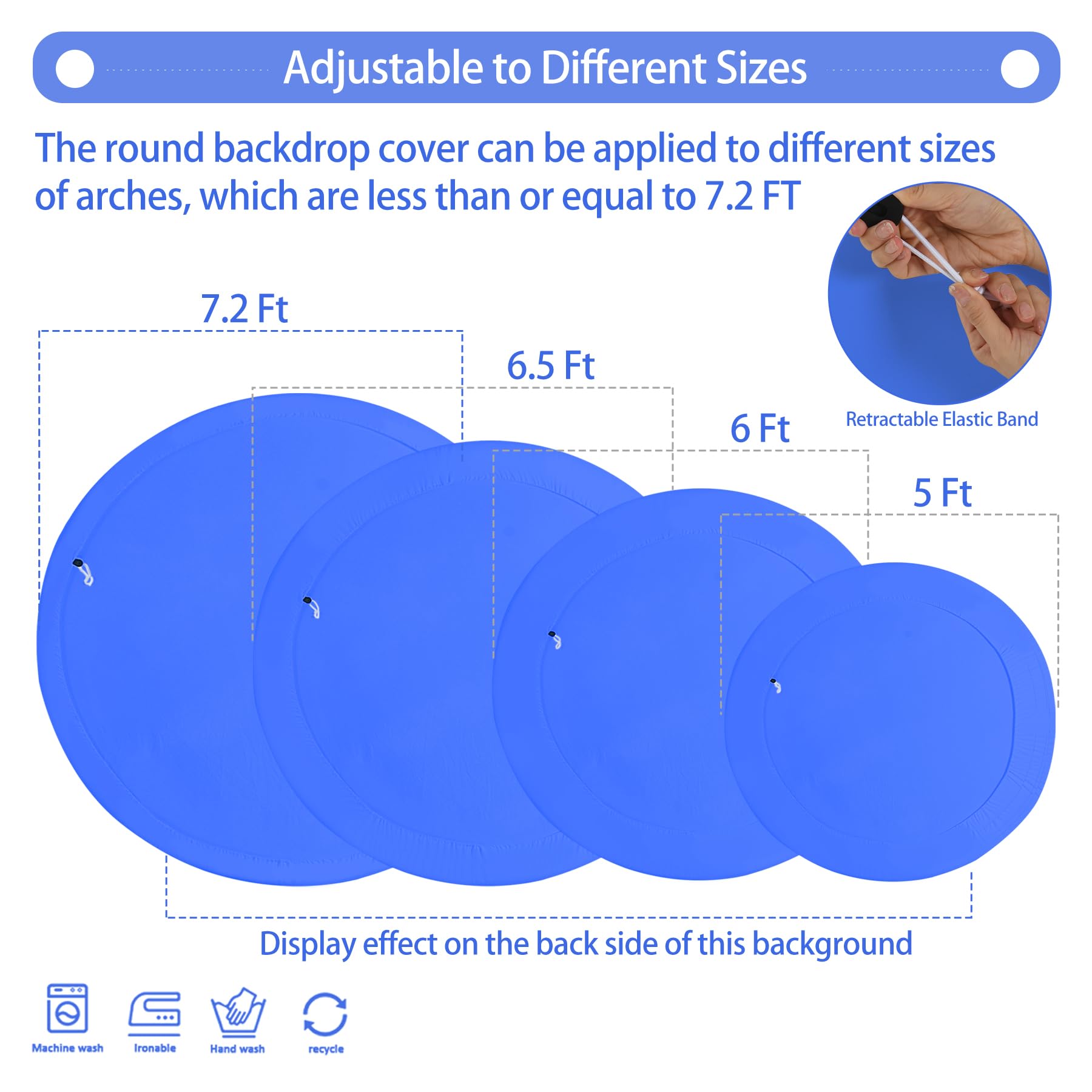 Gallety Royal Blue 7.2Ft Round Backdrop Cover For 5 7.2Ft Stands   Polyester Adjustable Arch Decoration For Wedding, Party, Phot