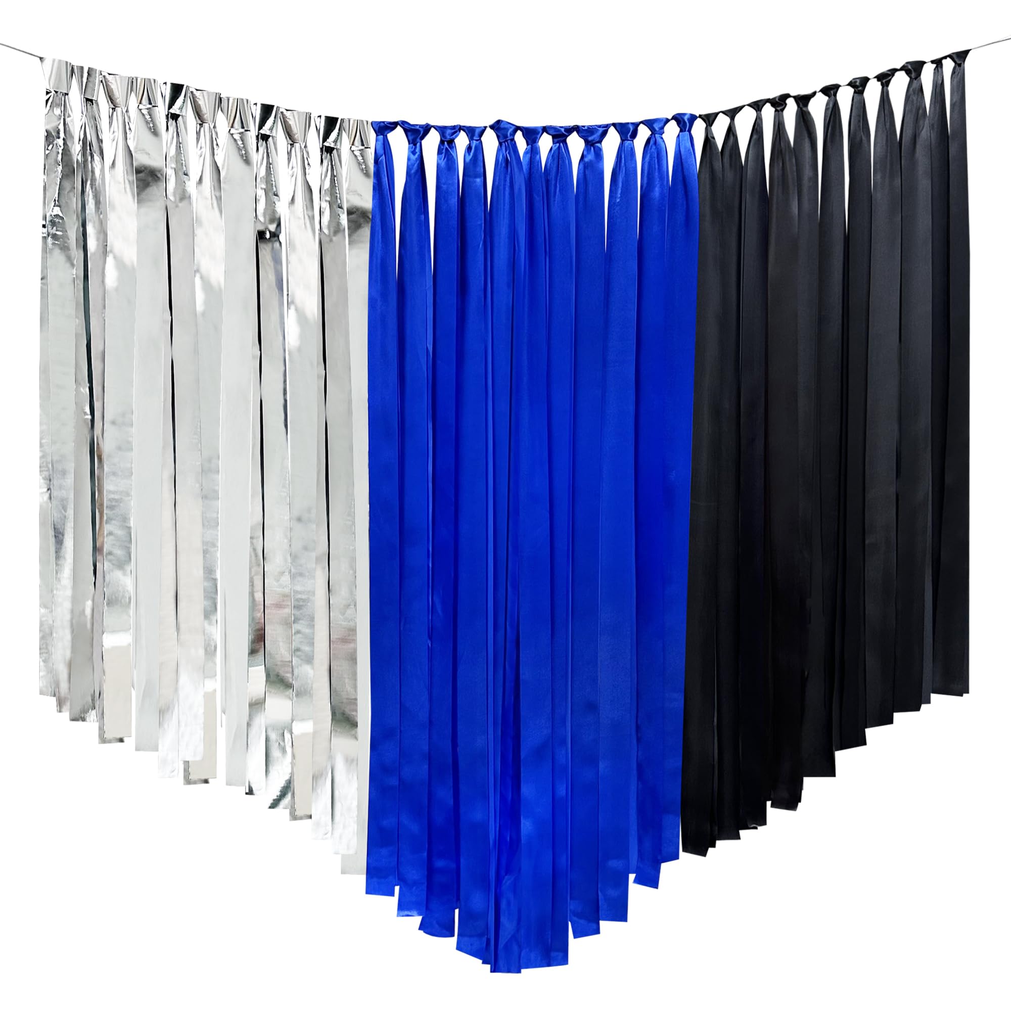 Navy Blue Silver Black Party Decorations Streamer Backdrop 197 Ft  1.97'' Wide Satin Ribbon Fringe Hanging Garland For Birthday