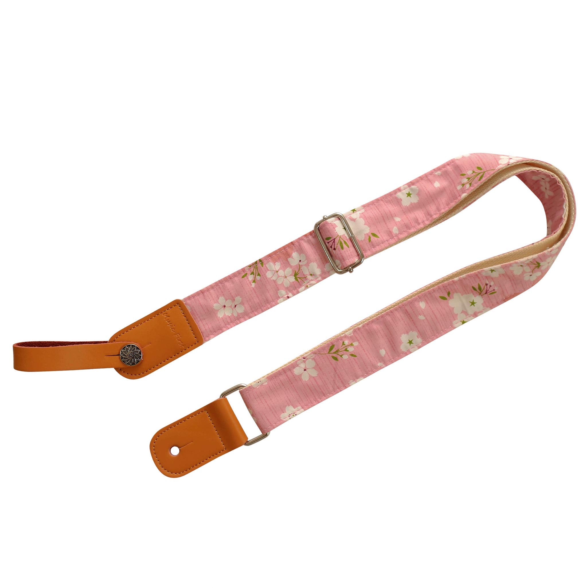 Music First Original Design Vintage Pink Sakura    Soft Muslin & Genuine Leather Ukulele Strap Ukulele Shoulder Strap With A Mus