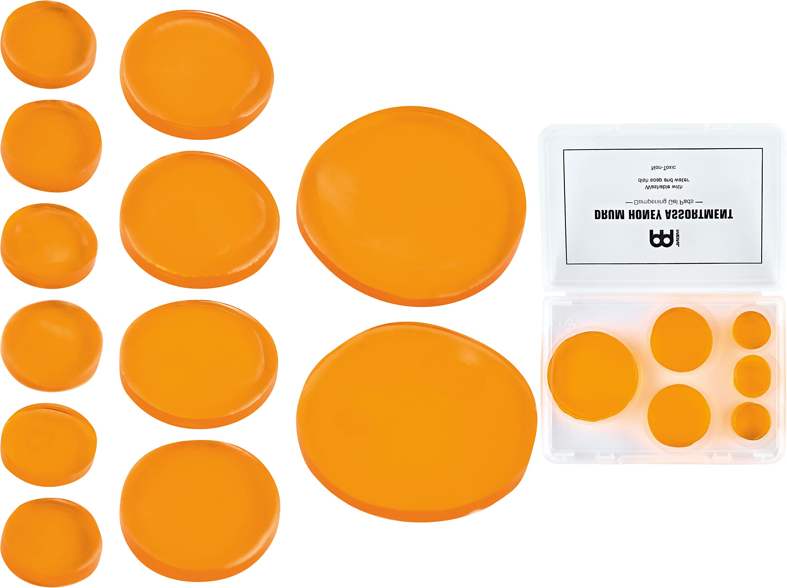 Meinl Cymbals pc Drum Honey Dampening Gel Pads, 12 Piece Assortment with Varying Sizes - Includes Container and Dividers (MDHA)