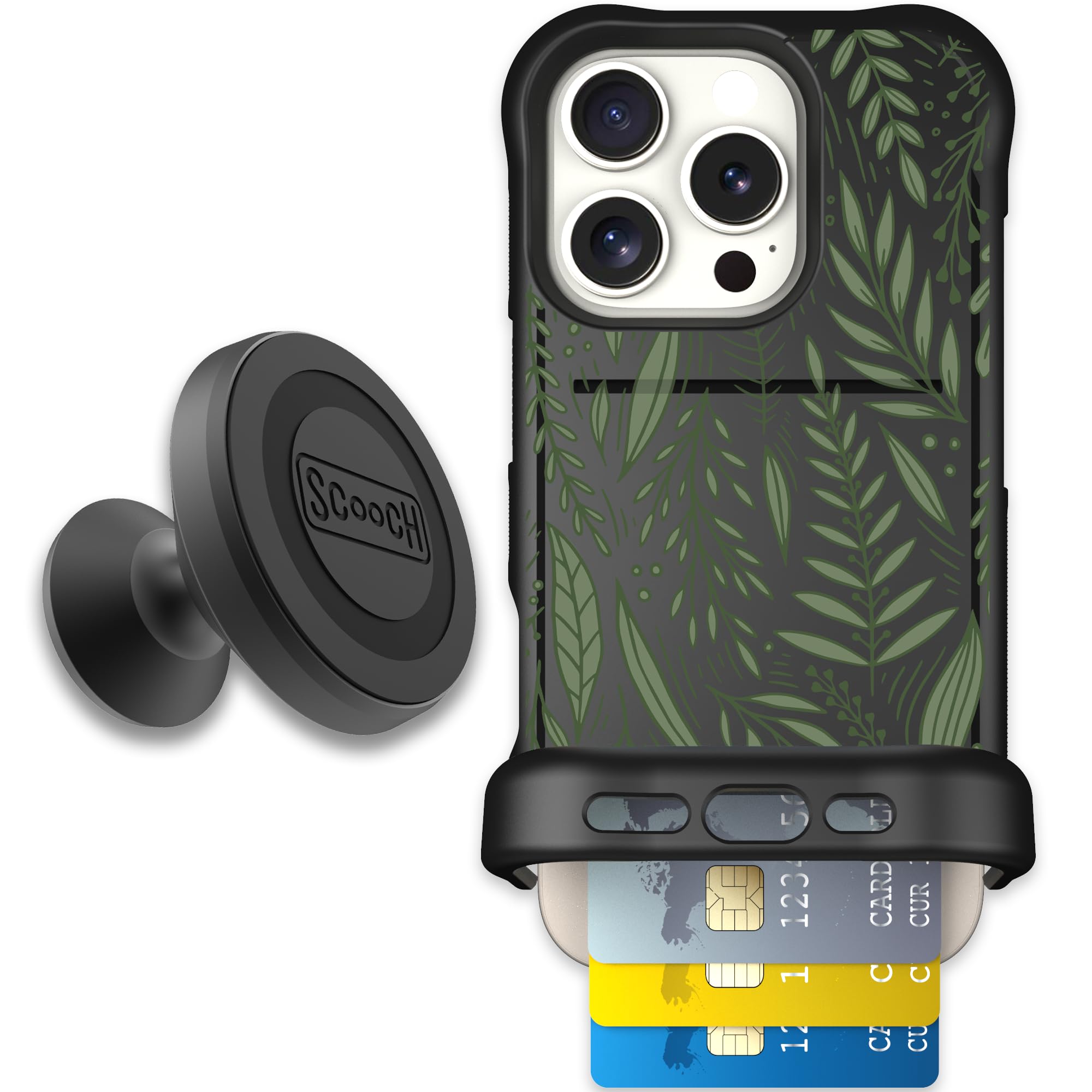 Scooch for iPhone 16 Pro Case with Card Holder, Wingmate Wallet Case with Hidden Card Slot and RFID Protection, Starter Bundle w