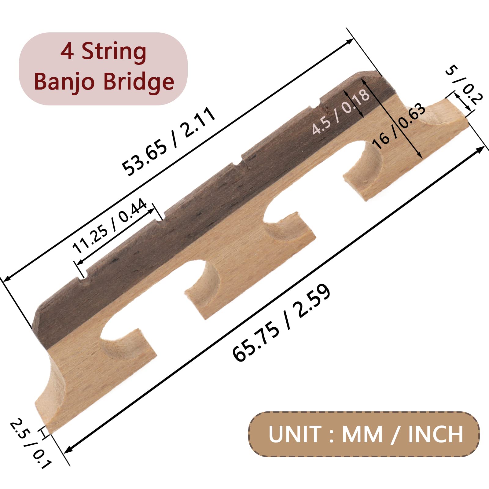 Cheerock 4-String Banjo Bridge, Ebony Maple Banjo Bridge Replacement Composite With Dual-Pivot Design For Enhanced Acoustic Perf