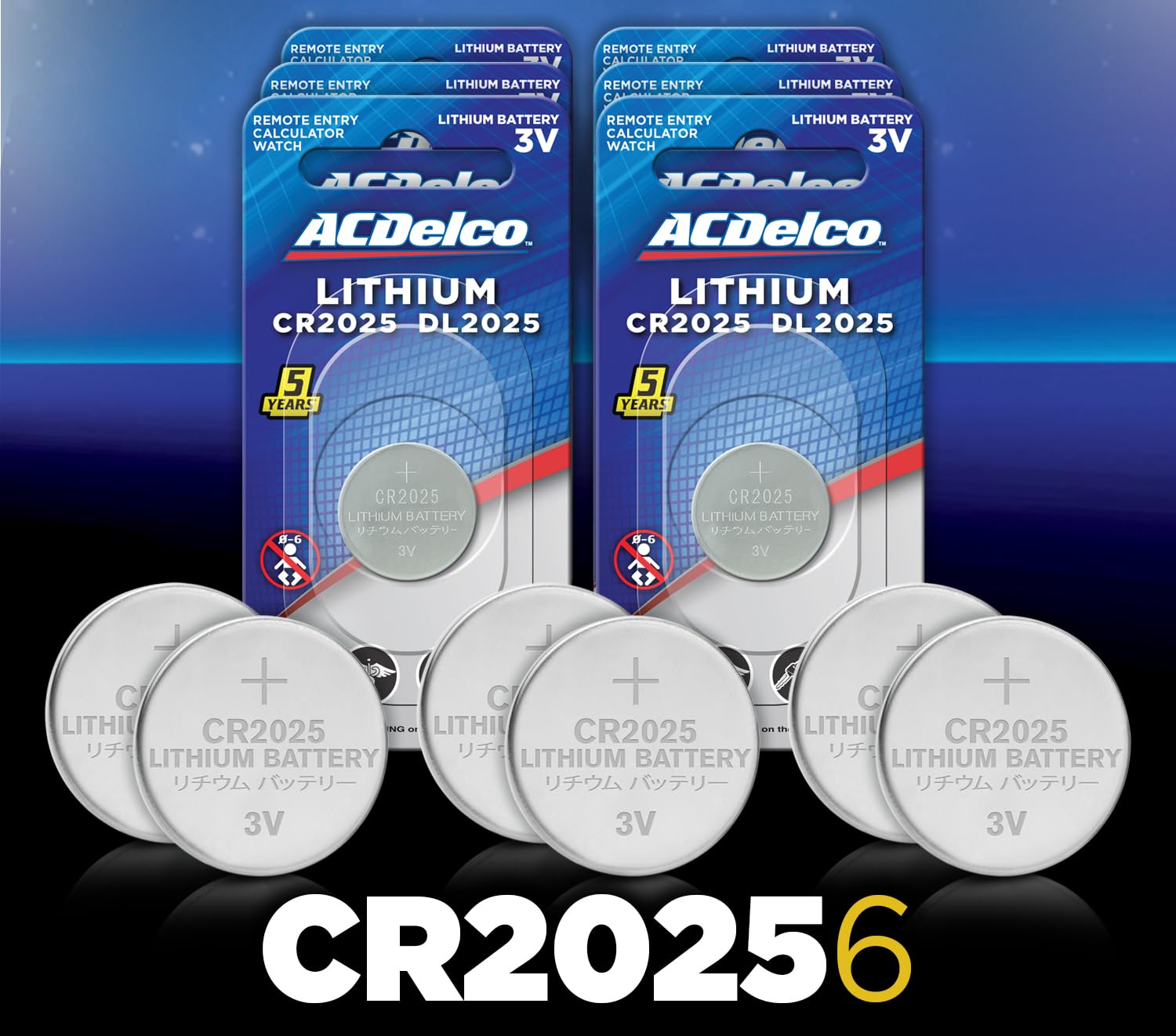 Acdelco Cr2025 3V Lithium Coin Cell Battery, Watch And Electronics Button Batteries, 6 Count