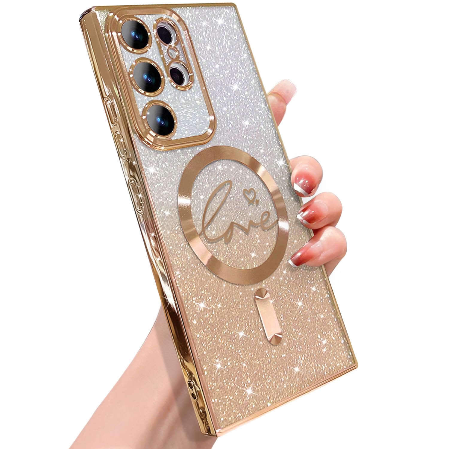 Zonrw For Samsung Galaxy S23 Ultra Case Magnetic,For Women Girl Soft Cute Luxury Love Heart Plating Bling Gradient Glitter Phone