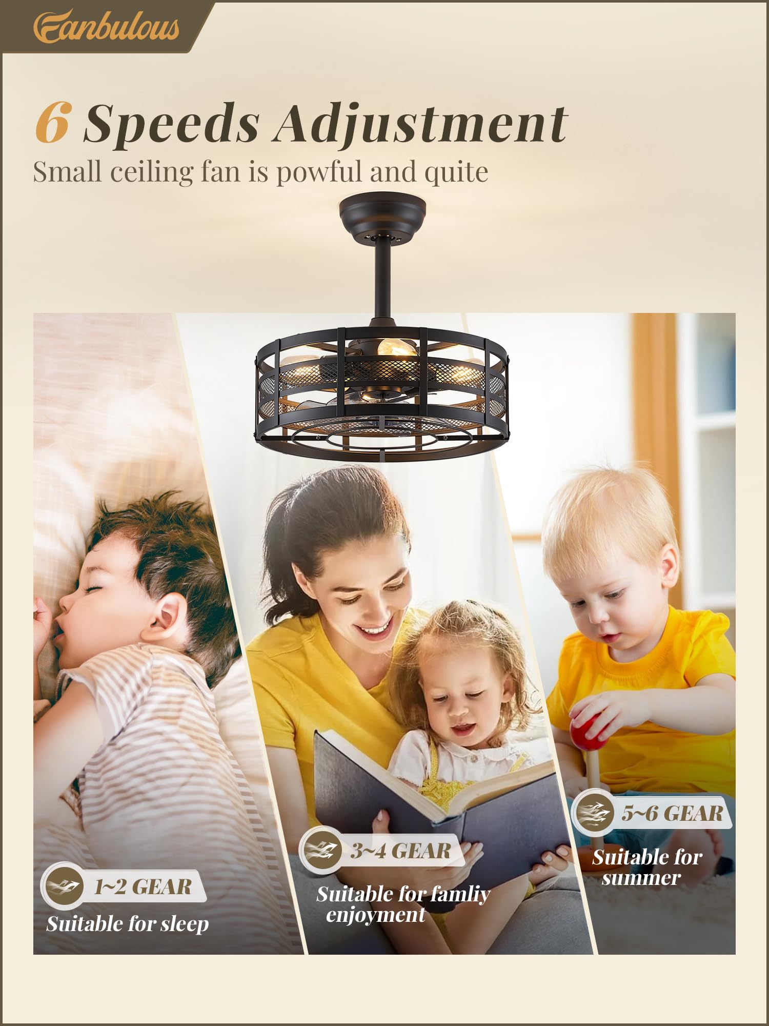 Fanbulous 16In Caged Ceiling Fans With Lights And Remote, Black Fandelier Ceiling Fan With 6 Speeds And Timing, Farmhouse Samll