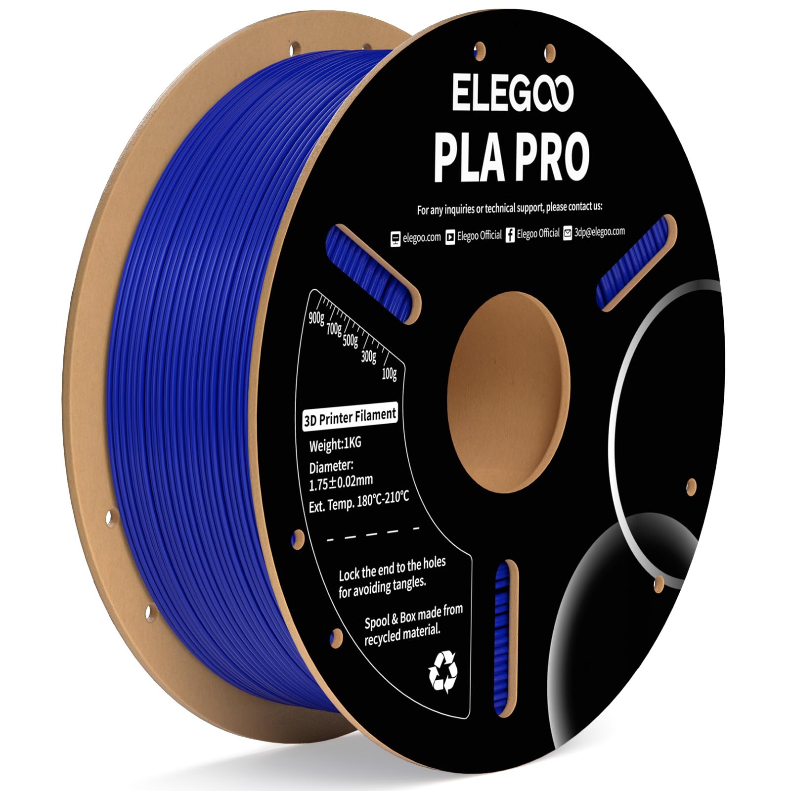 ELEGOO PLA PRO Filament 1.75mm Blue 1KG, 30-250mm/s Printing Speed Improved Rigidity 3D Printer Filament Dimensional Accuracy +/