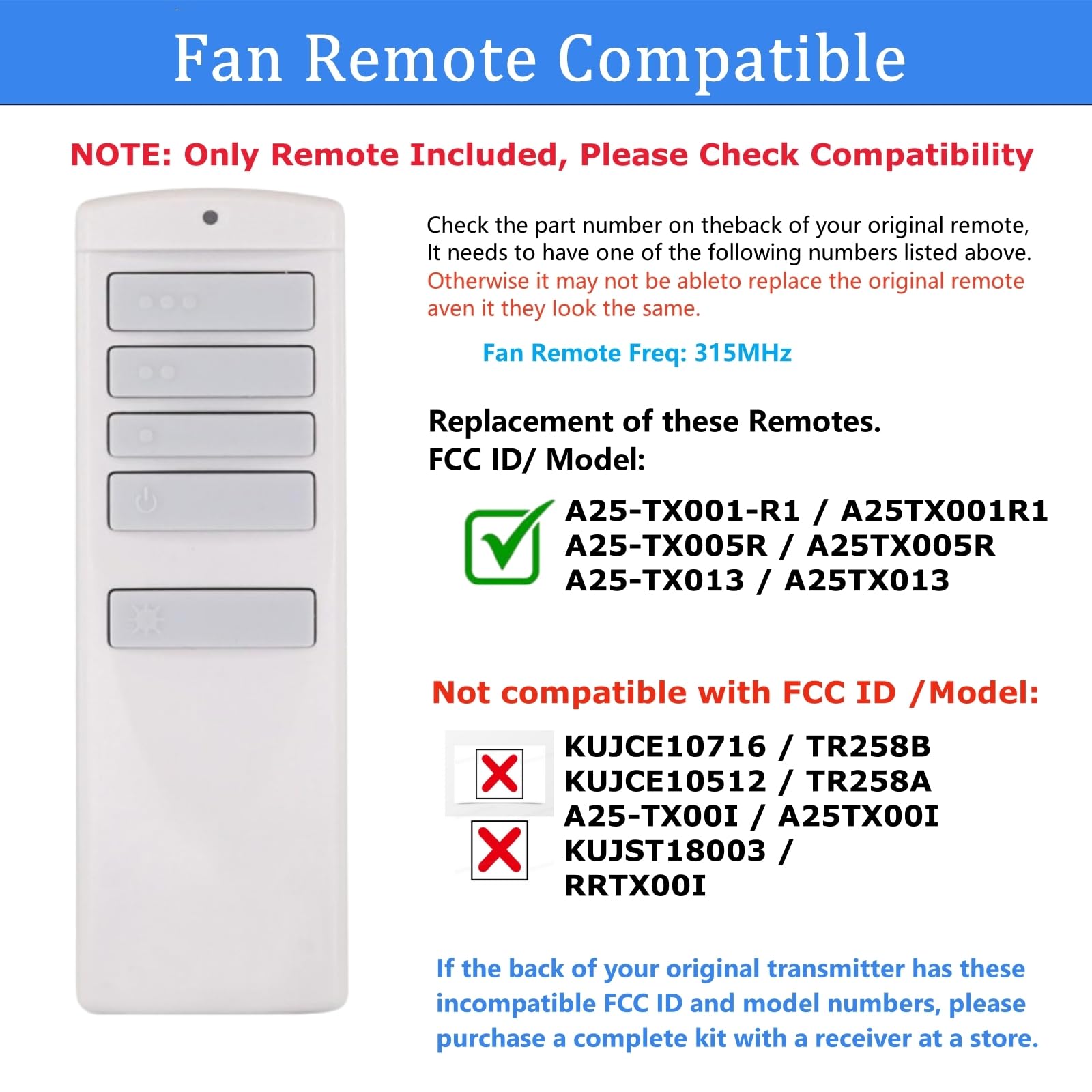 Replacement Remote For Harbor Breeze Ceiling Fan Remote Control, Light Dimmer 3-Speed Wall Mount For A25-Tx001-R1, A25-Tx005R, A