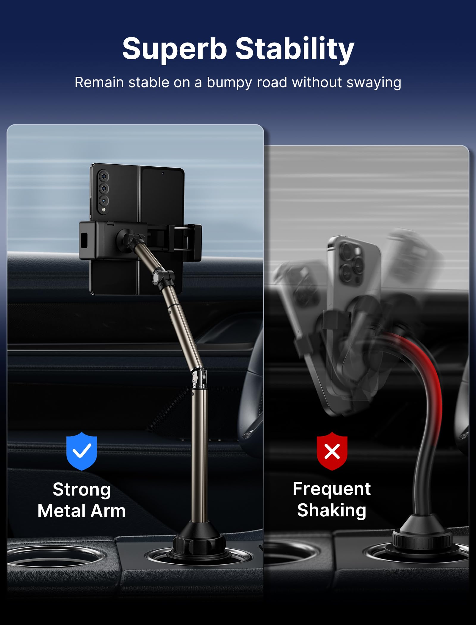 Jsaux Cup Holder Universal Mount For Foldable Phone, Car Truck Cradle Compatible With Ipad Mini, Samsung Galaxy Z Fold 6/5/4, Pi