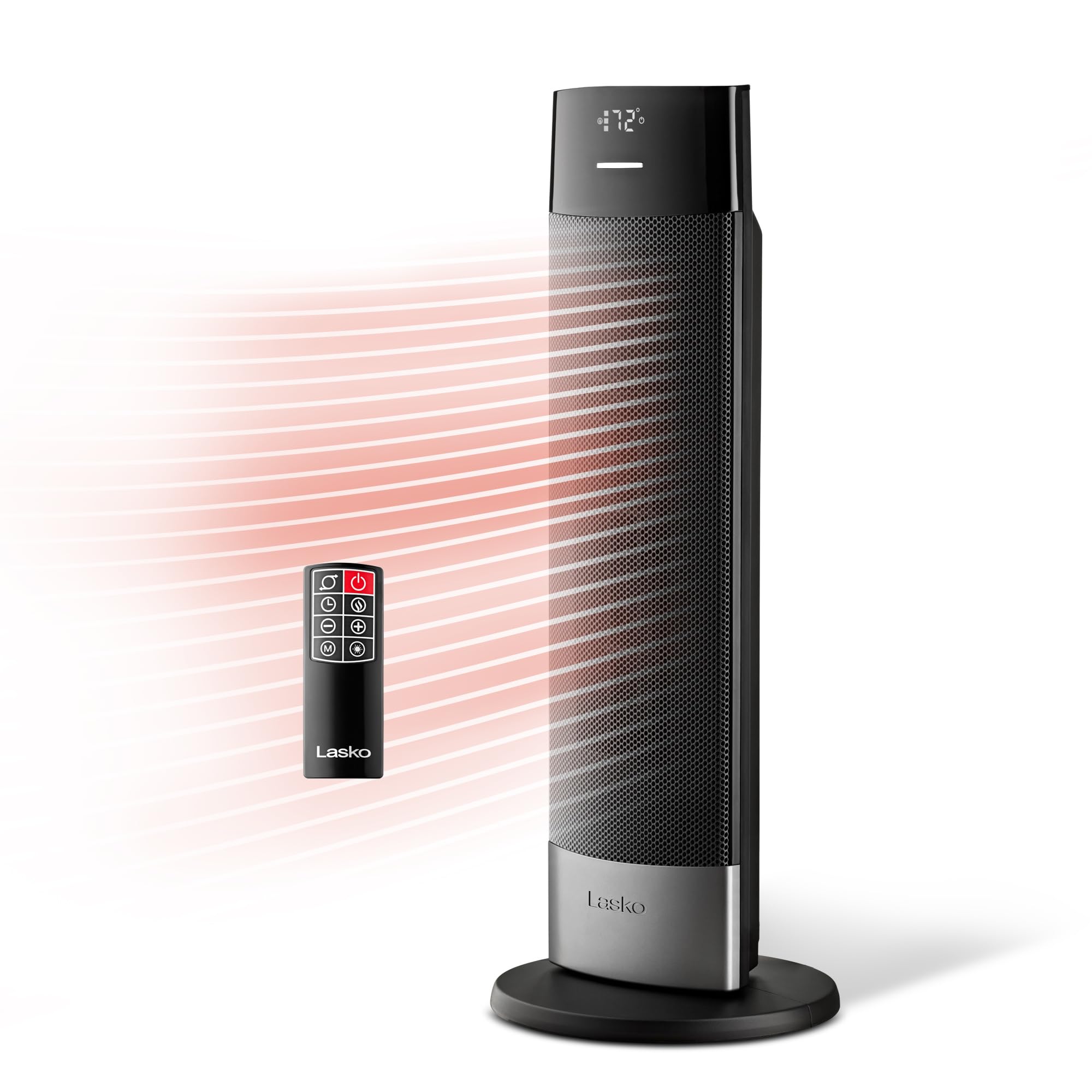 Lasko Ellipse Ceramic Tower Heater For Home With Tip Over Switch, Digital Display, Thermostat, Wide Oscillation, Remote, Timer,