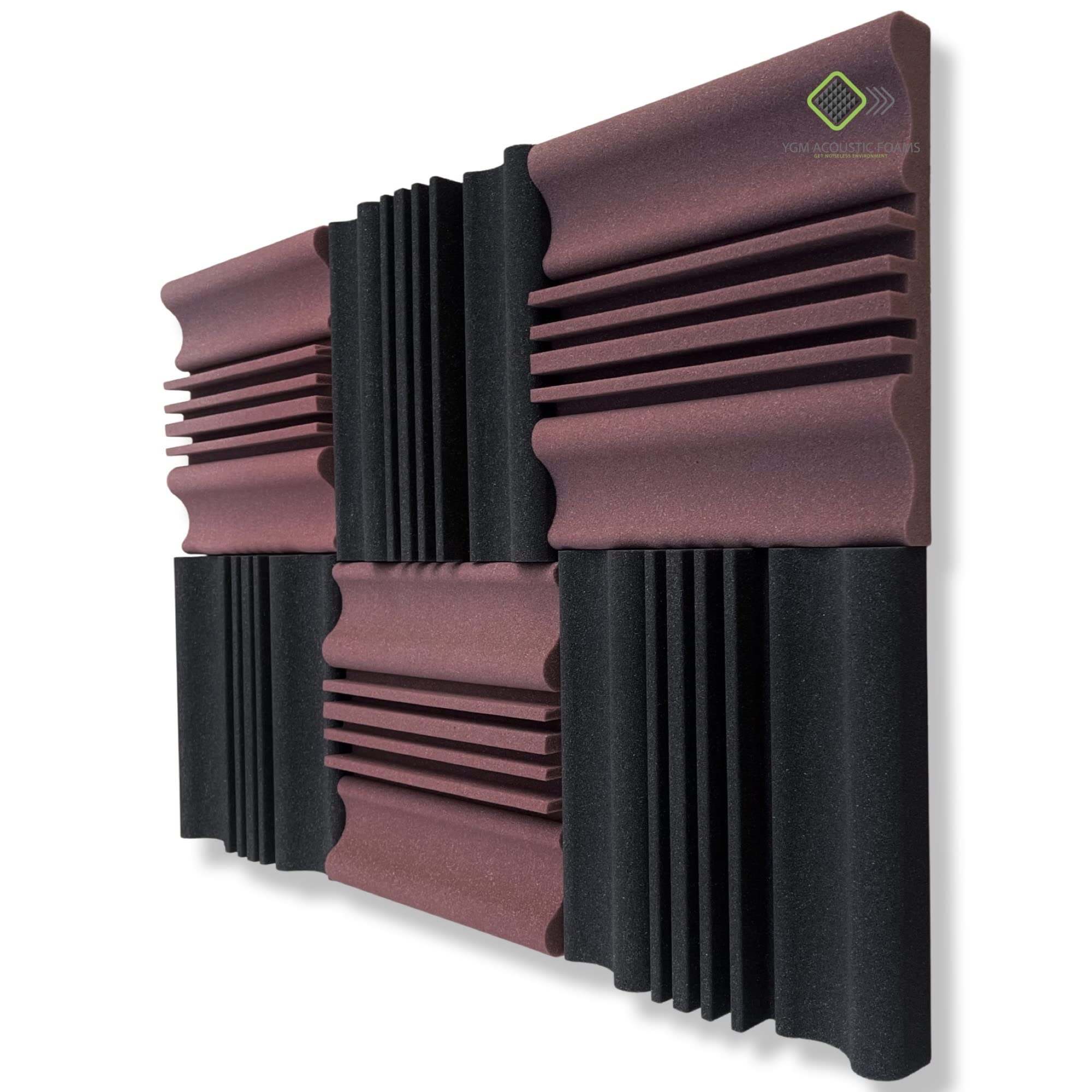 Ygm Acoustic Foams Wave Diffuser Premium Studio Absorption Foam Wall Panel  Pack Of 6, Coffee (Brown)+ Black, 12 X 12 X 2