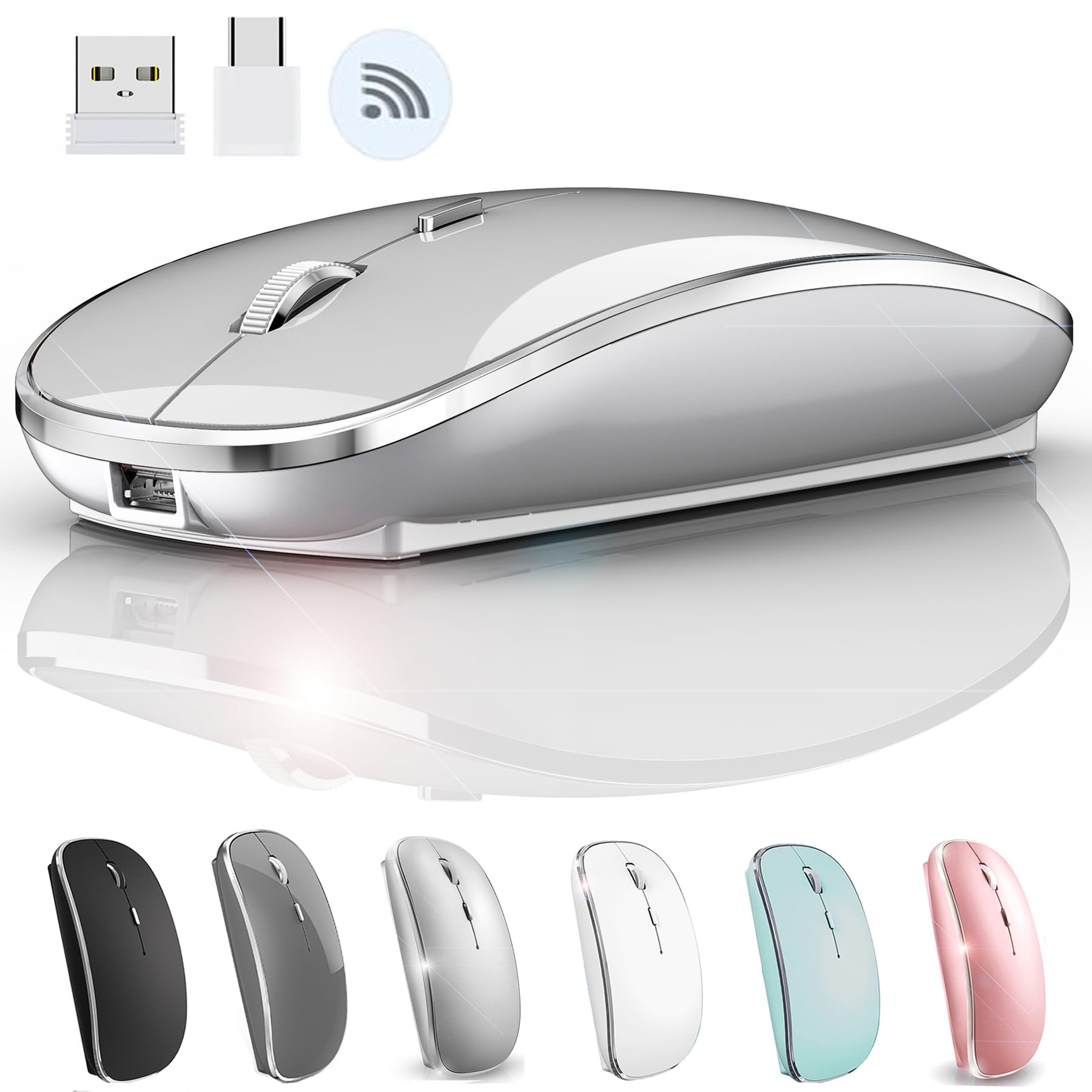 Jetta Wireless Mouse For Macbook Pro, Macbook Air, Laptop, Desktop, Chromebook, Win7/8/10/11, Pc   Silver