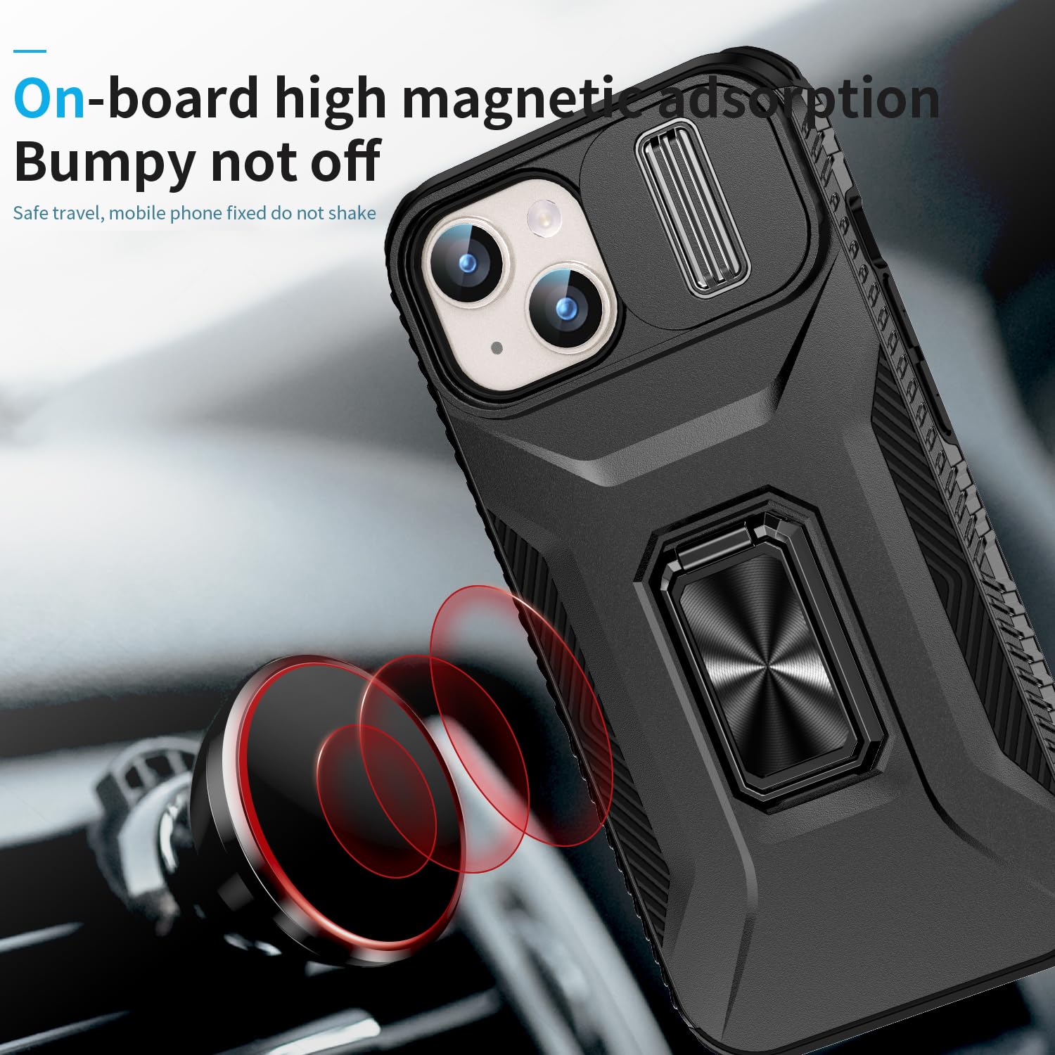 Hitaoyou For Iphone 15 Case, Phone Case Iphone 15,Iphone 15 Case With Camera Cover & Kickstand Military Grade Shockproof Heavy D