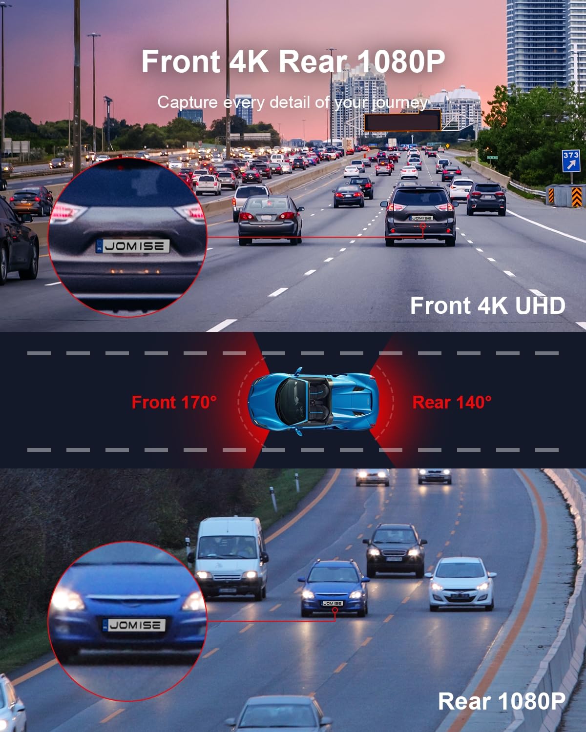 Jomise 4K Dash Cam Front And Rear, 3.16    Ips Touch Screen, 64Gb Card Included, Dual Dash Camera For Cars, Built In Gps Wi Fi,