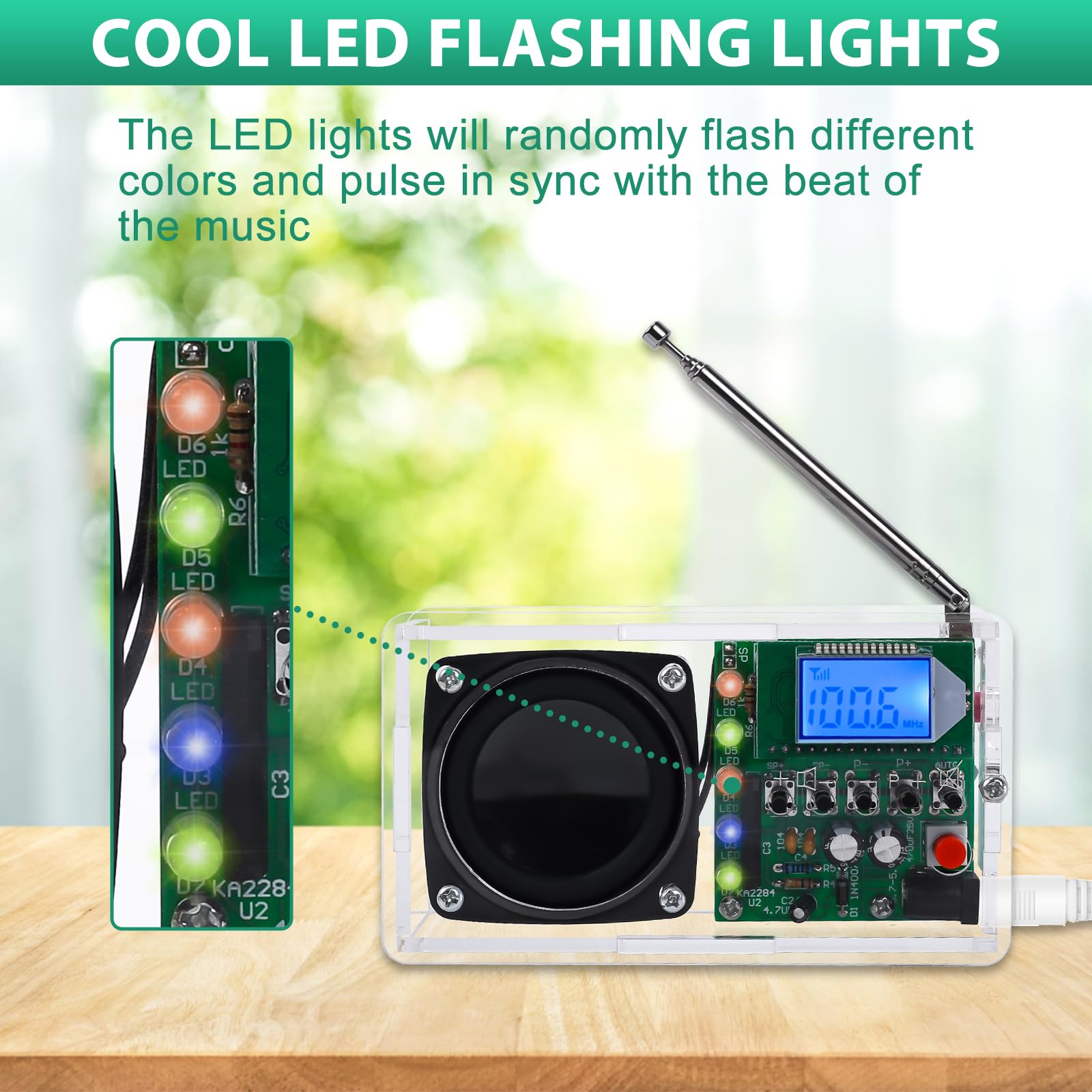 Fm Radio Kit, Icstation Soldering Project Radio With Led Flashing Lights Diy Radio Kits With Headphone Jack Lcd Display Solderin