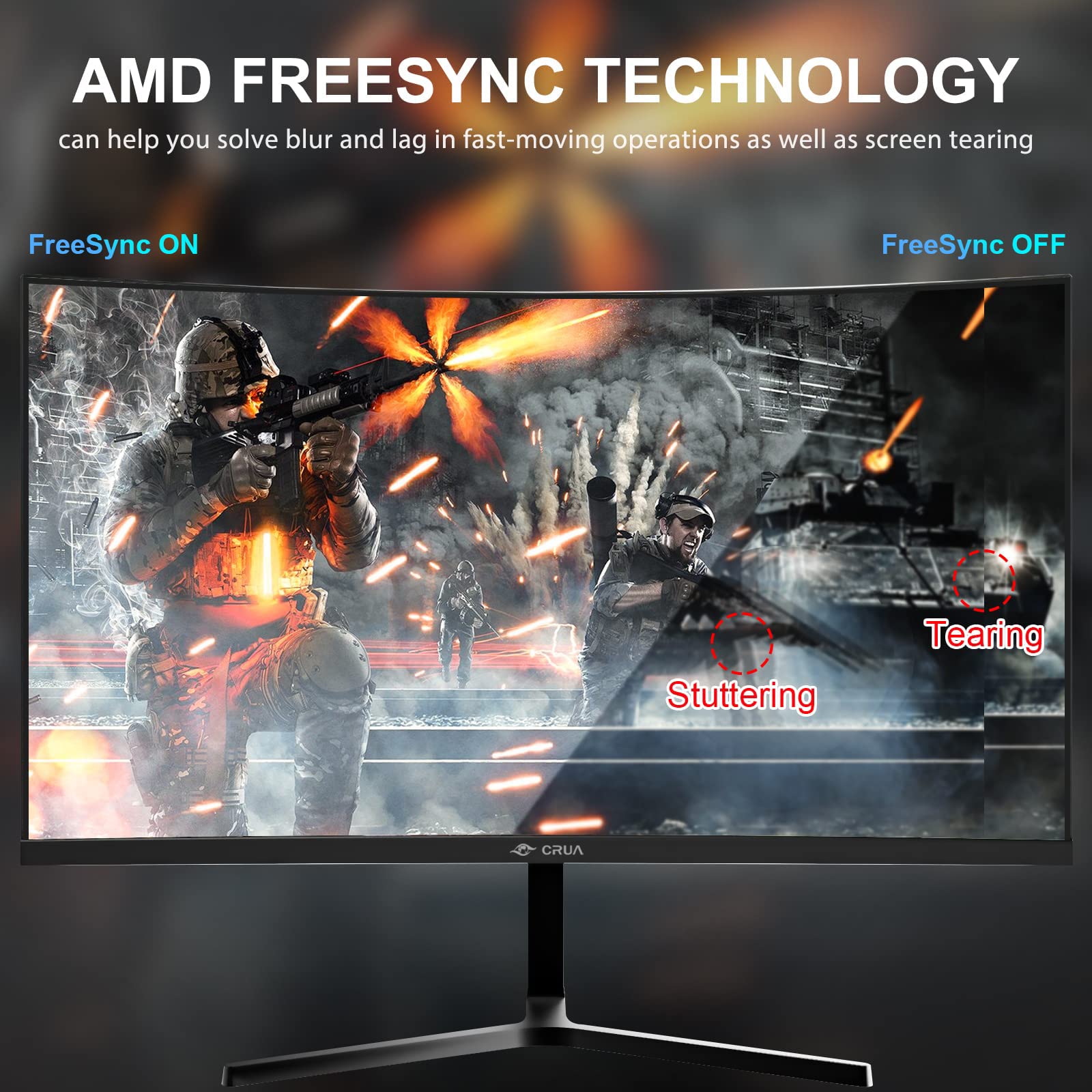 Crua 24 Inch 144Hz/180Hz Curved Gaming Monitor, Fhd 1080P Frameless Computer Monitors, Support Amd Freesync Low Motion Blur, Eye
