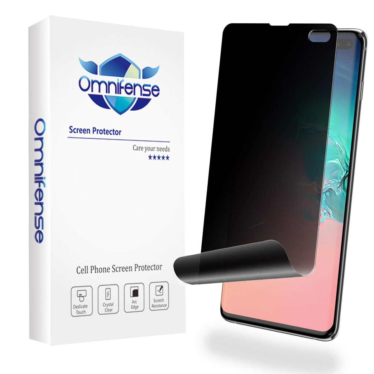 Omnifense Galaxy S10 Plus Privacy Screen Protector [Case Friendly] Full Adhesive Soft Film [Support In Screen Unlock], 2 Way Pri