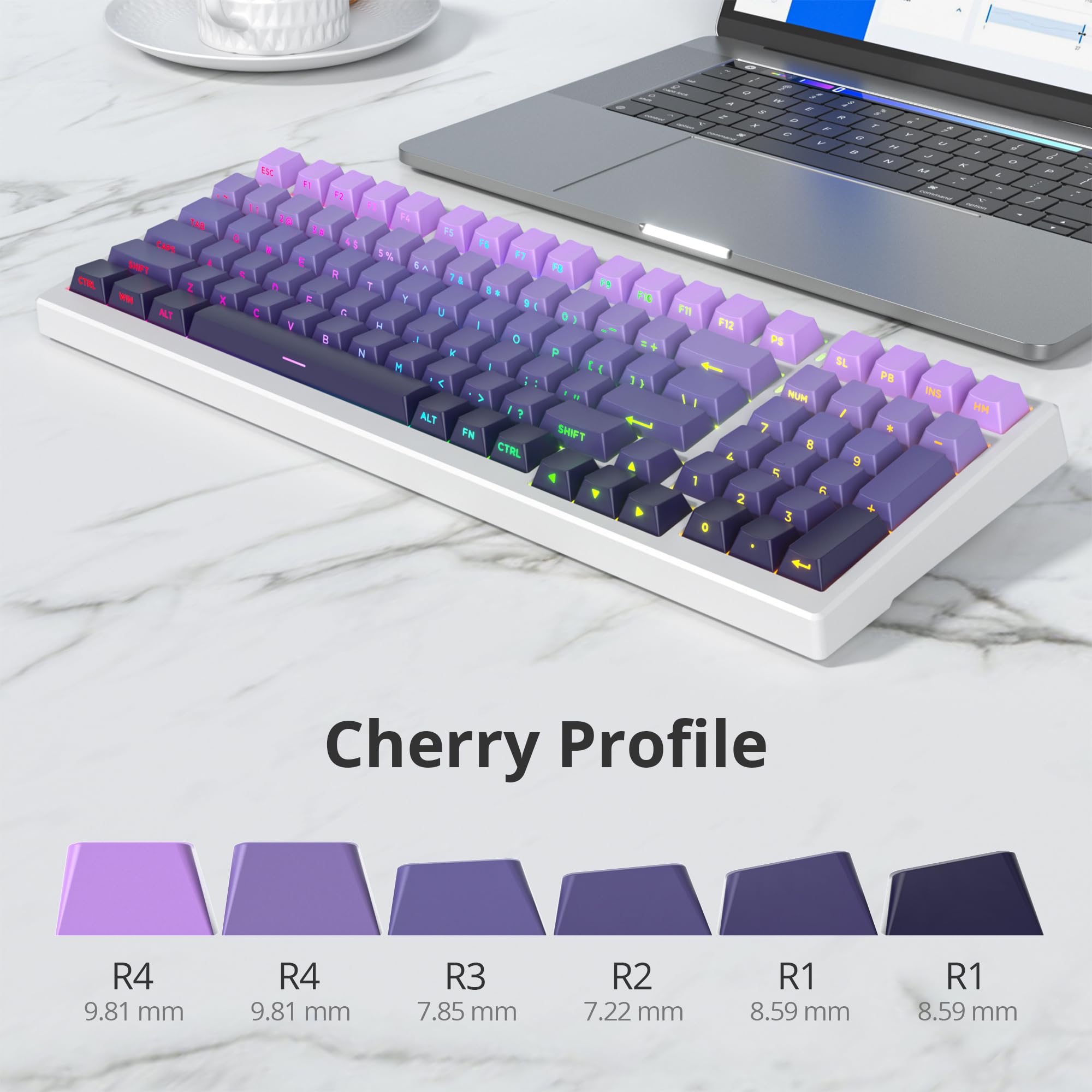 Guffercty Kred Pbt Cherry Profile Keycaps 133 Keys Gradient Side Printed Keycaps Double Shot Backlit Keycaps For Gaming Keyboard