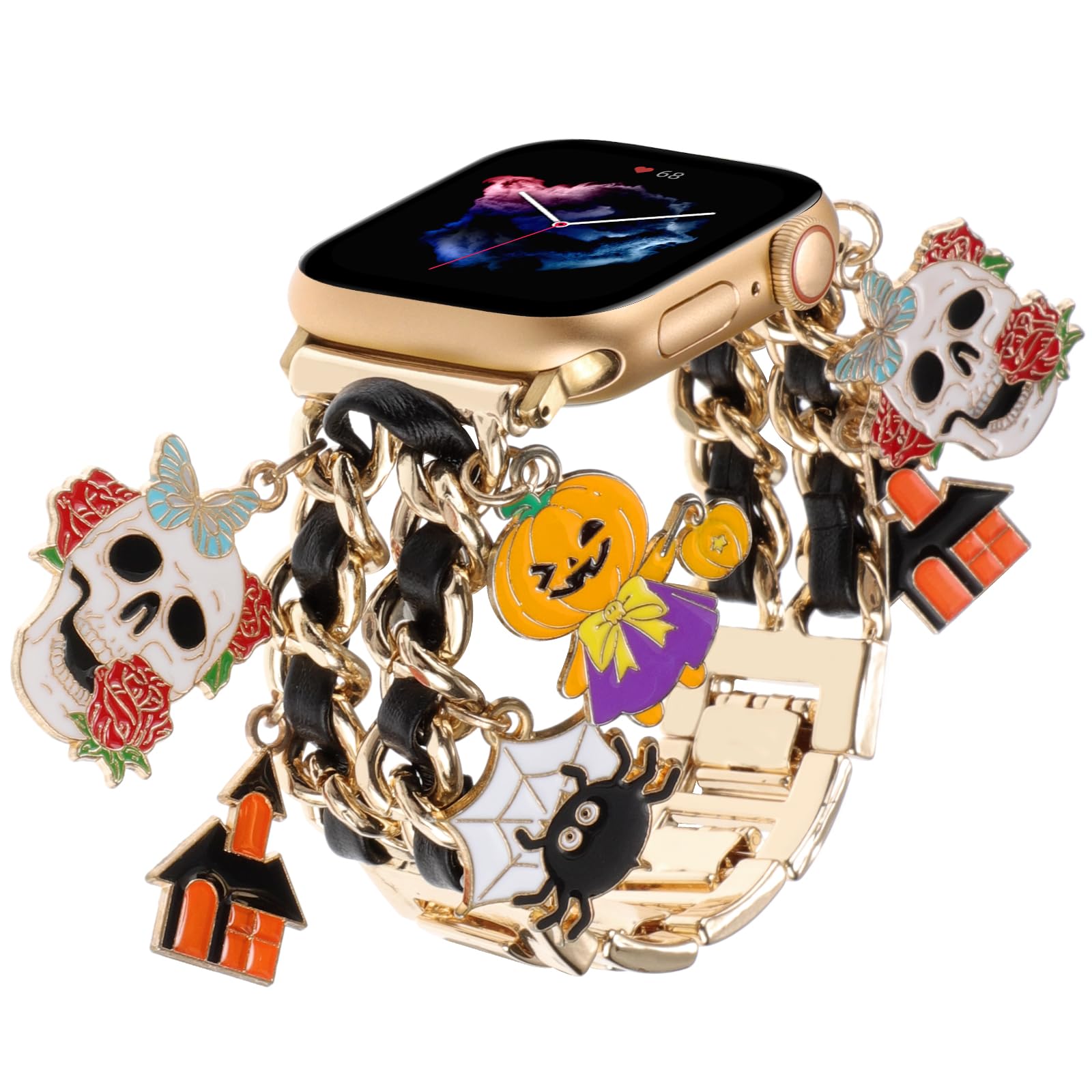 Realsign Stylish Metal Wristband Compatible With Apple Watch Band 38Mm 40Mm 41Mm,Halloween Bracelet With Skull Pumpkin Spider Pe