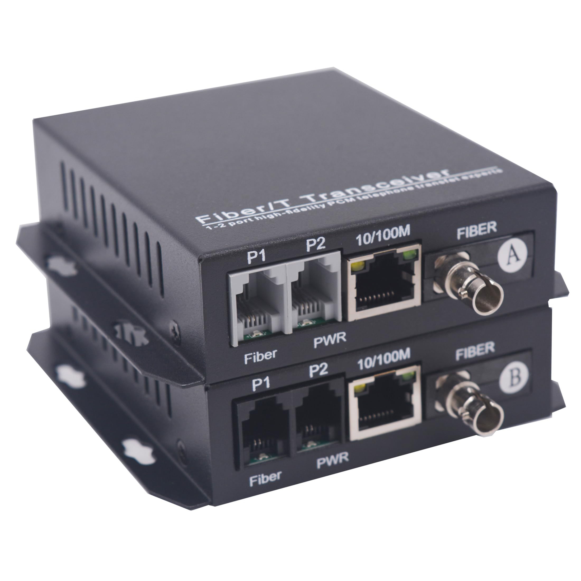 Wekuant 2 Pots Telephone And 10/100M Ethernet Over Fiber Optic Extender St Adapter Singlemode Fiber Up To 20Km(12.4 Mi) Multimod