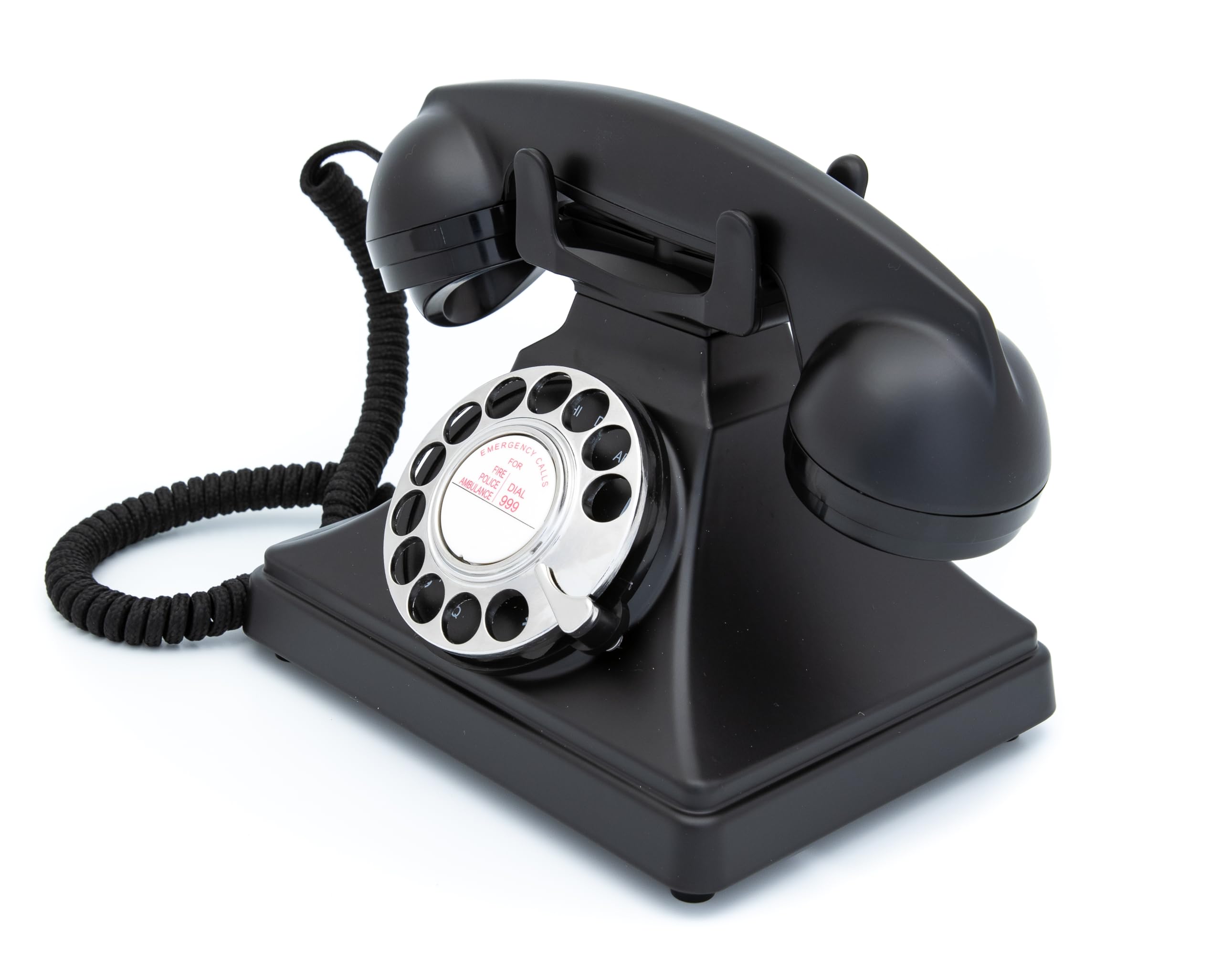 Gpo 200 Classic Vintage Phone   Rotary Dial, Cloth Cord, Traditional Bell Ring Tone   Black