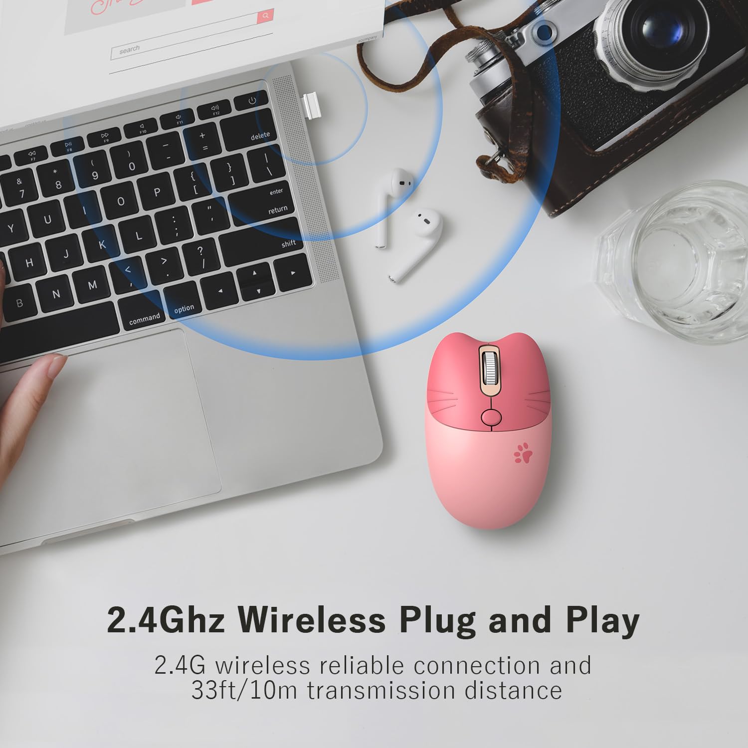 Wireless Compact Silent Mouse With Cute Rabbit Designs, 2.4Ghz Plug And Play Wireless Opatical Mouse With Usb Nano Receiver For