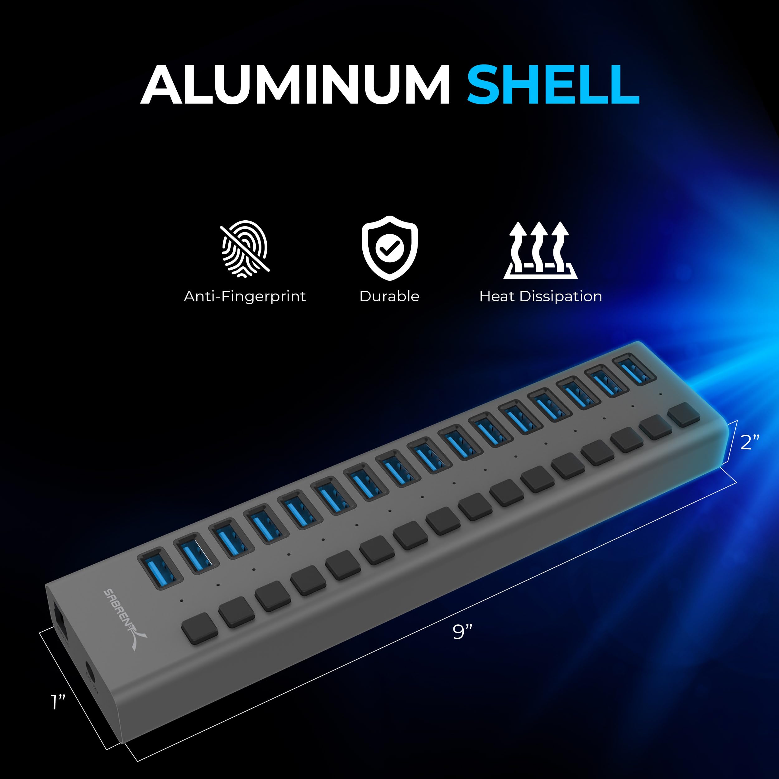 Sabrent 16-Port Usb 3.0 Data Hub And Charger With Individual Power Switches, 90W High-Power Output (Hb-Pu16)