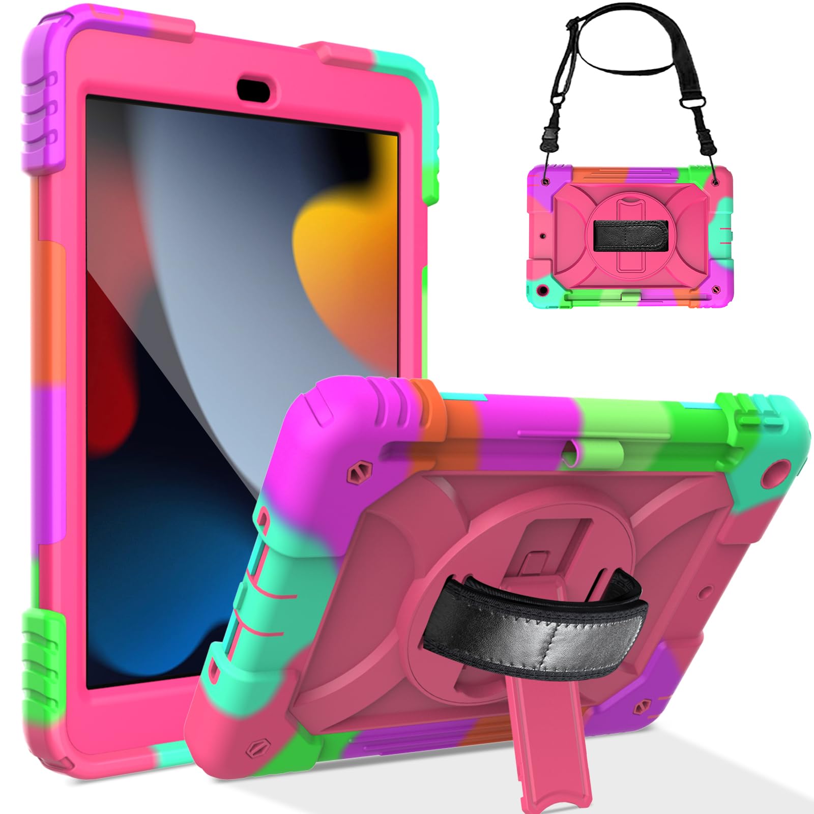 Ltrop Ipad 9Th Generation Case, Ipad 10.2 Case(2021/2020/2019), Ipad 8Th/7Th Generation Case [Swivel Stand][Shoulder/Hand Strap]