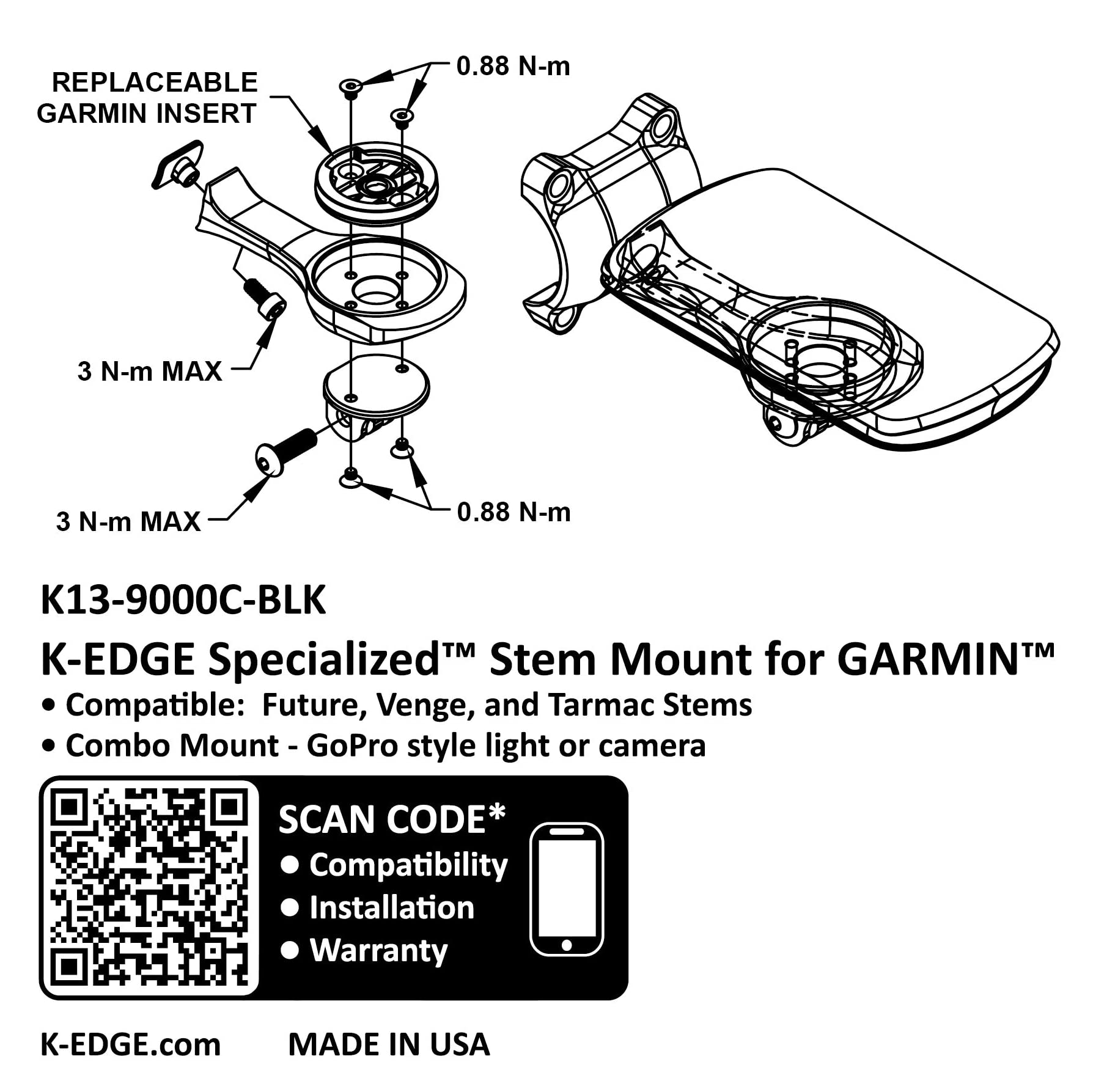 K-Edge Future Computer Mount For Specialized Stems And Handlebars (Garmin Combo Mount)